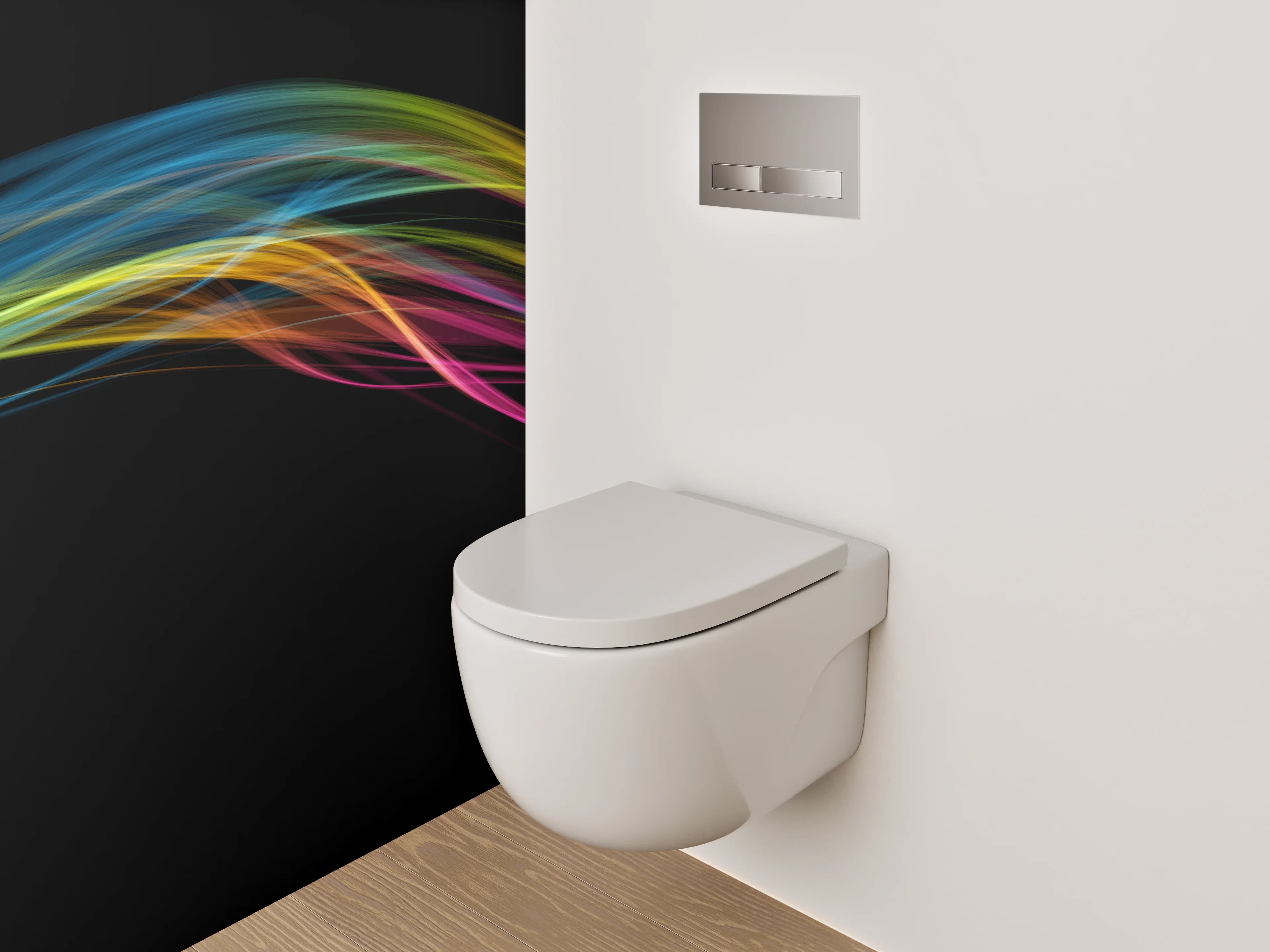WC-Rückwand - Abstrakte Farbströme auf Schwarz