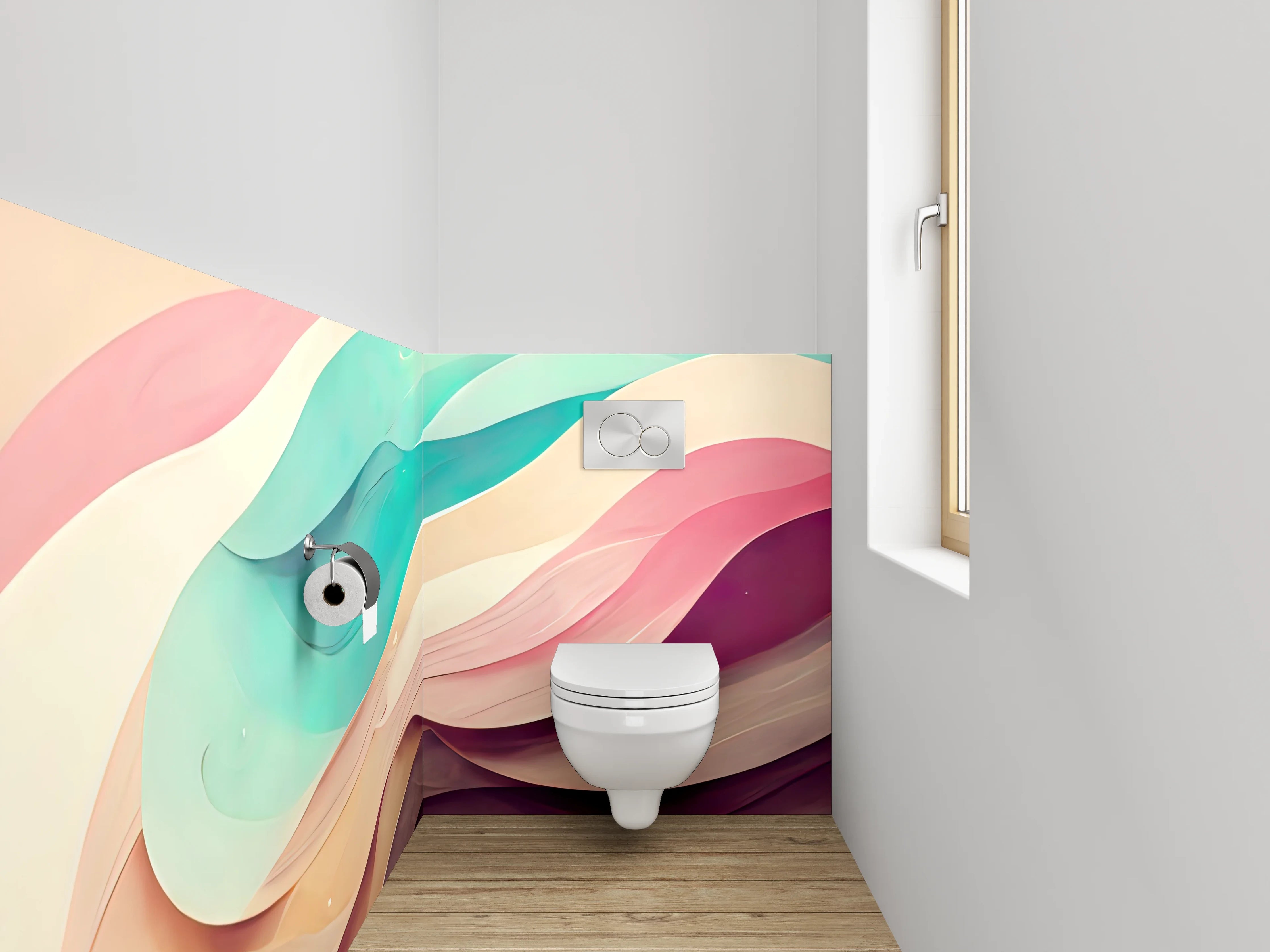 WC-Rückwand - Abstrakte Farbverläufe Pastellwellen Kunst