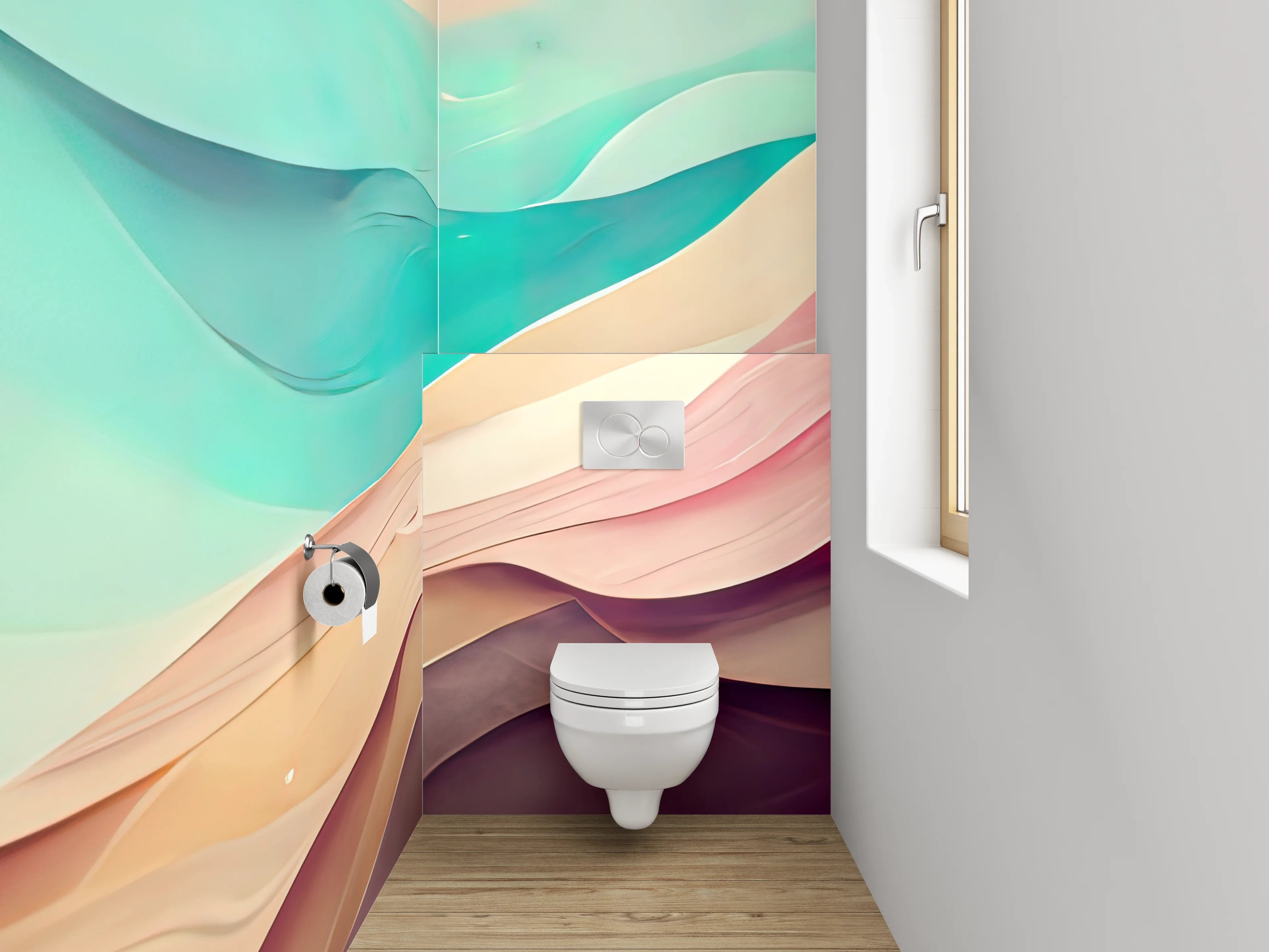 WC-Rückwand - Abstrakte Farbverläufe Pastellwellen Kunst