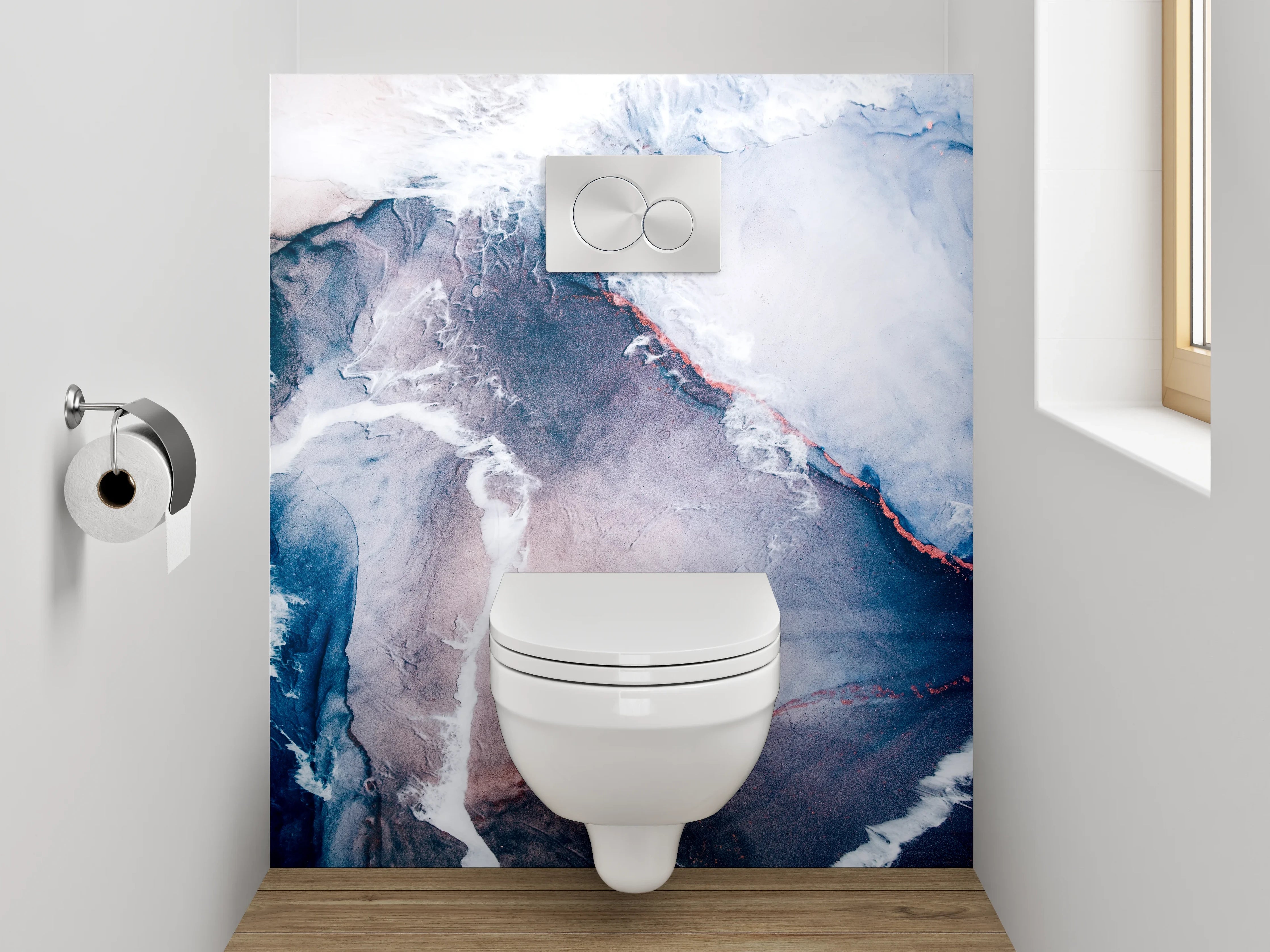 WC-Rückwand - Abstrakte Farbwelten Bunt Blau Weiß Rot