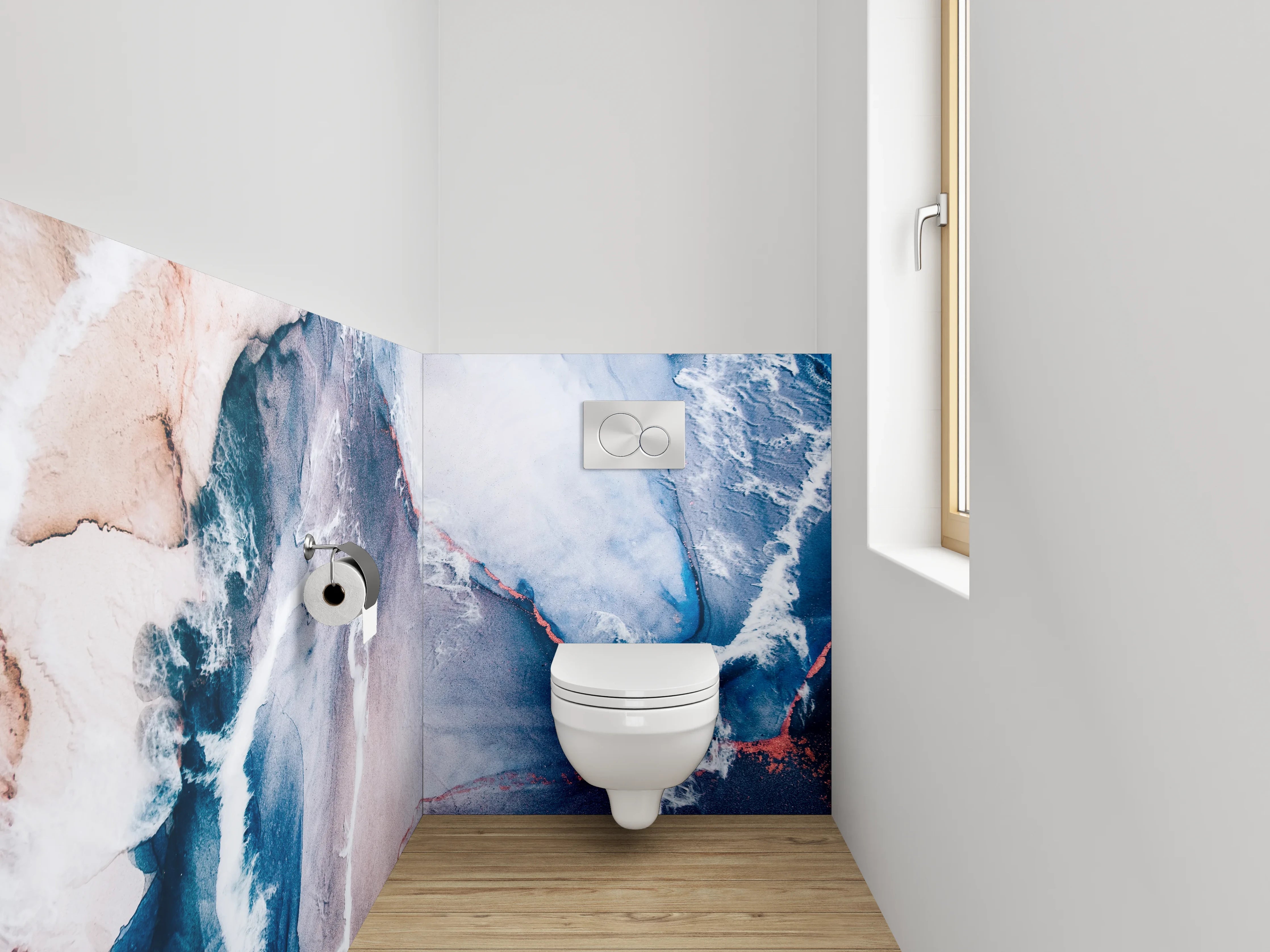 WC-Rückwand - Abstrakte Farbwelten Bunt Blau Weiß Rot