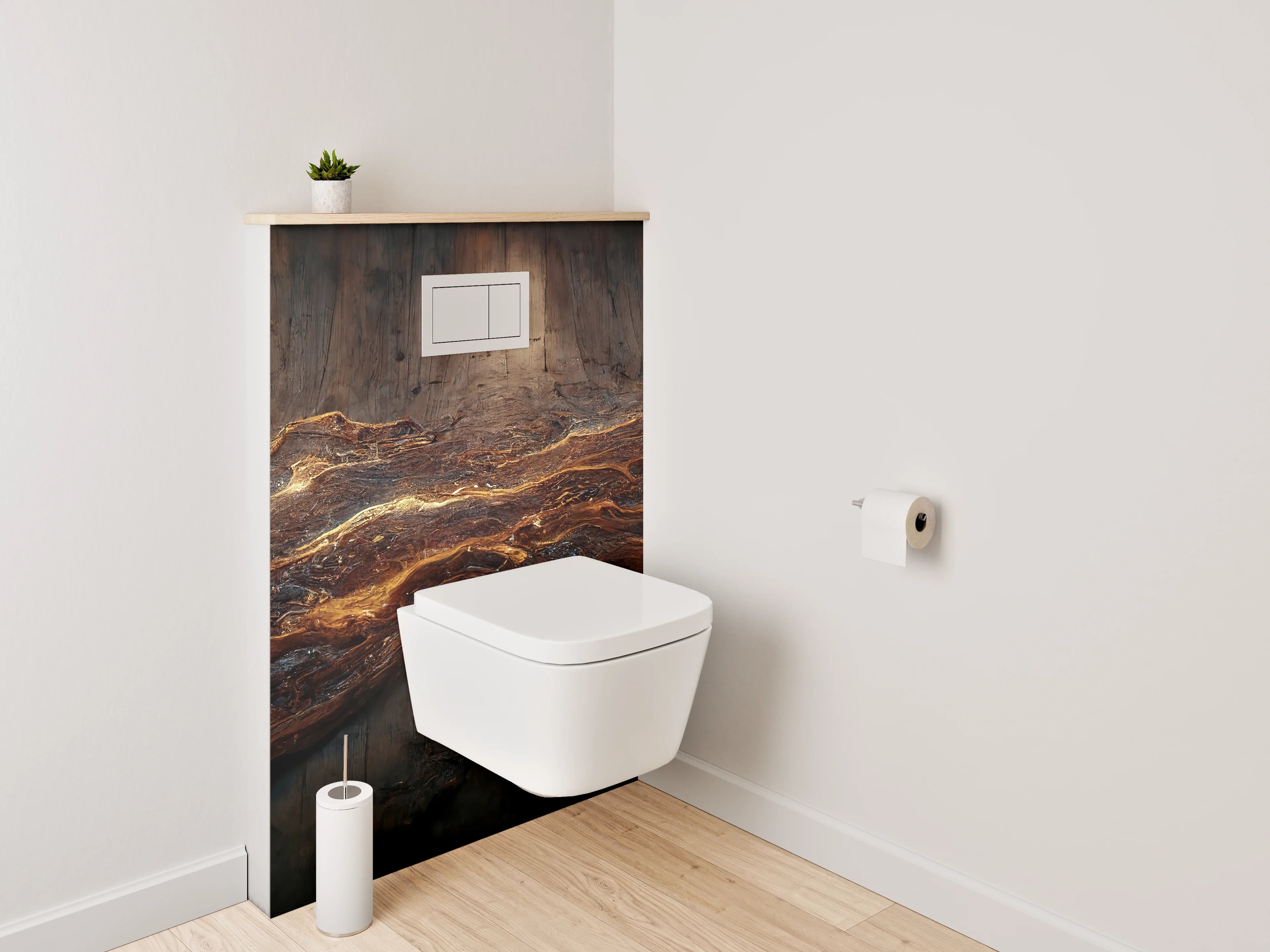 WC-Rückwand - Abstrakte Holzstruktur mit goldenen Adern