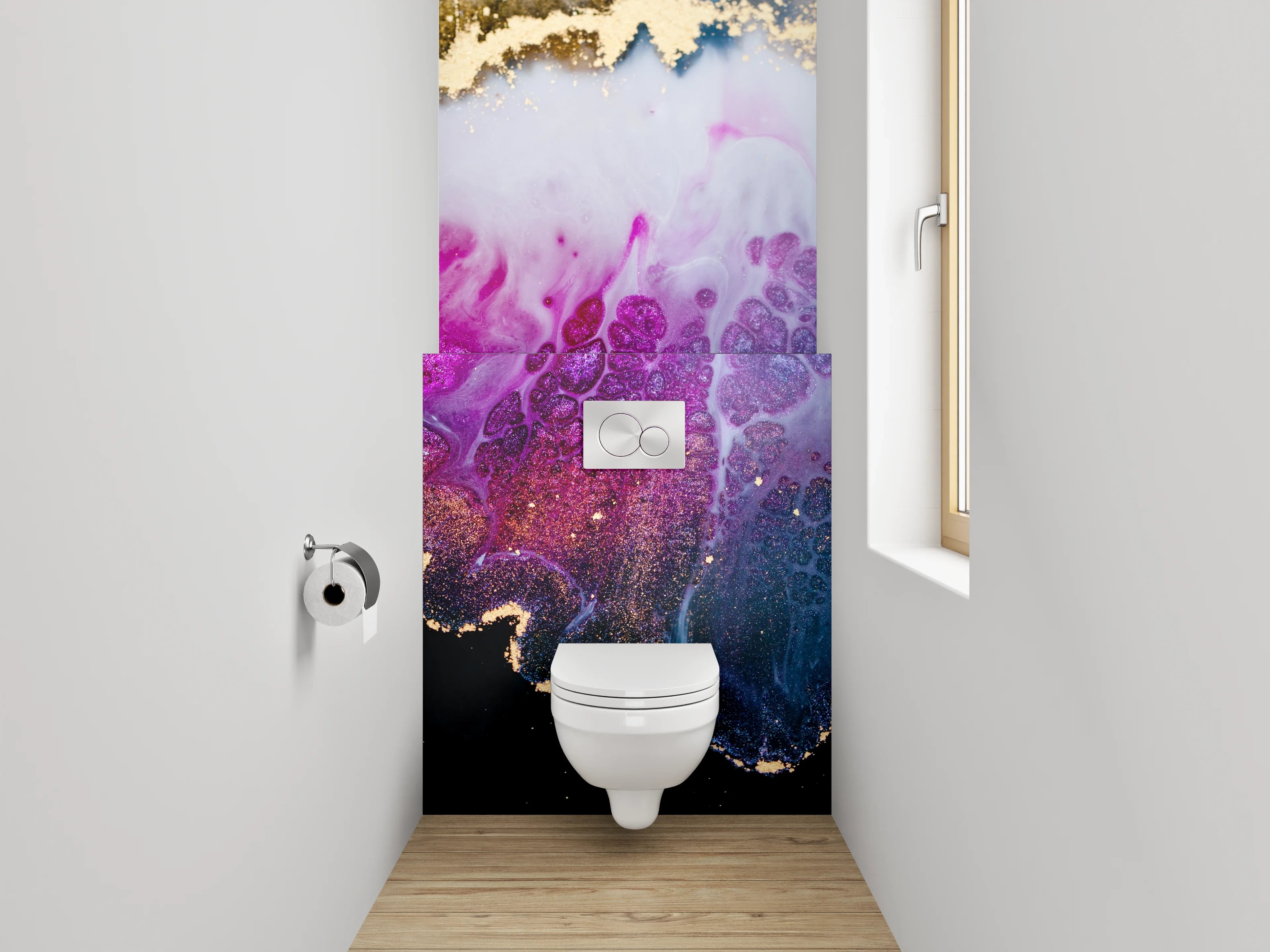 WC-Rückwand - Abstrakte Kunst Gold Pink Schwarz