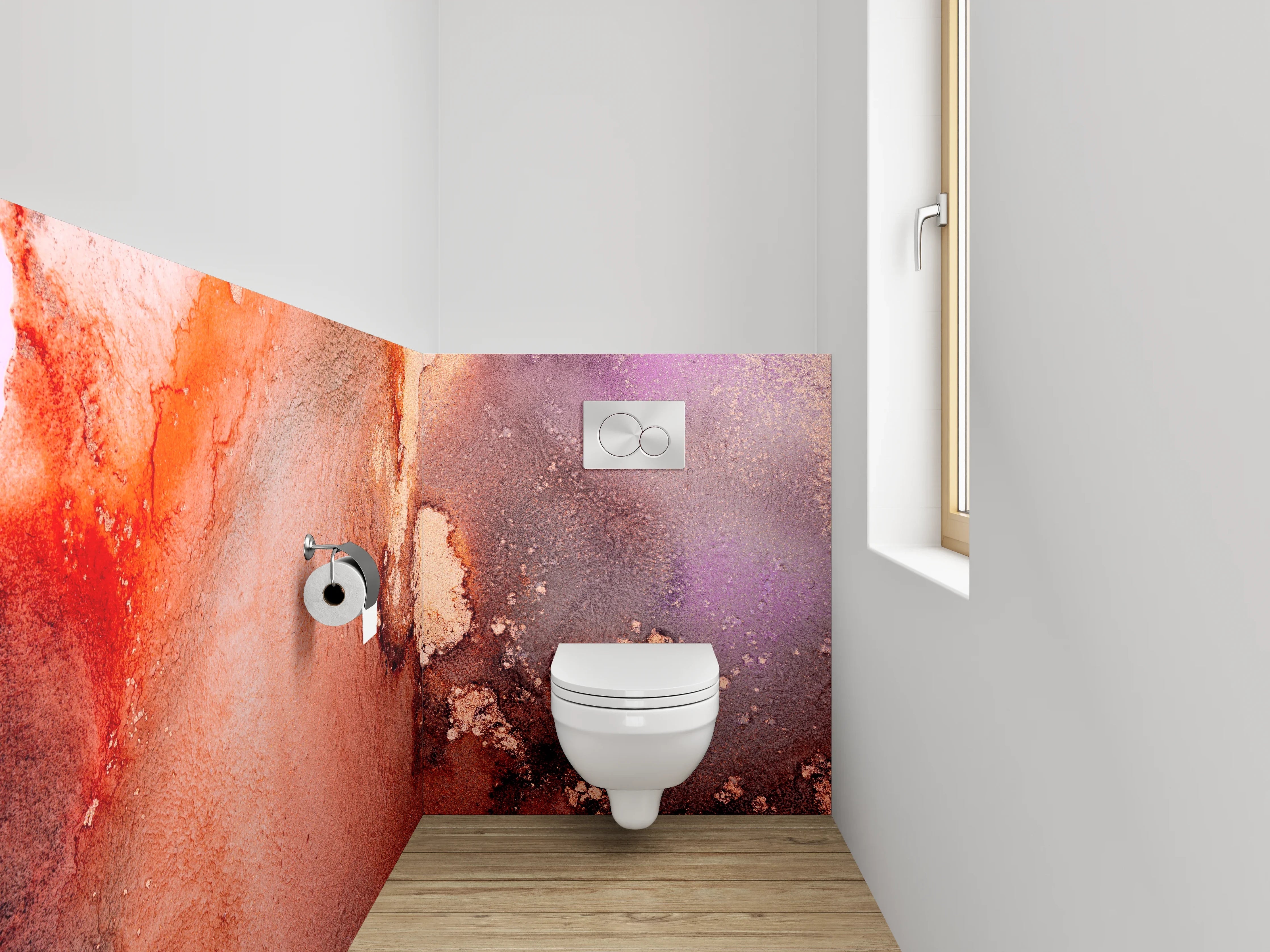 WC-Rückwand - Abstrakte Kunst Marmoroptik Rot Lila