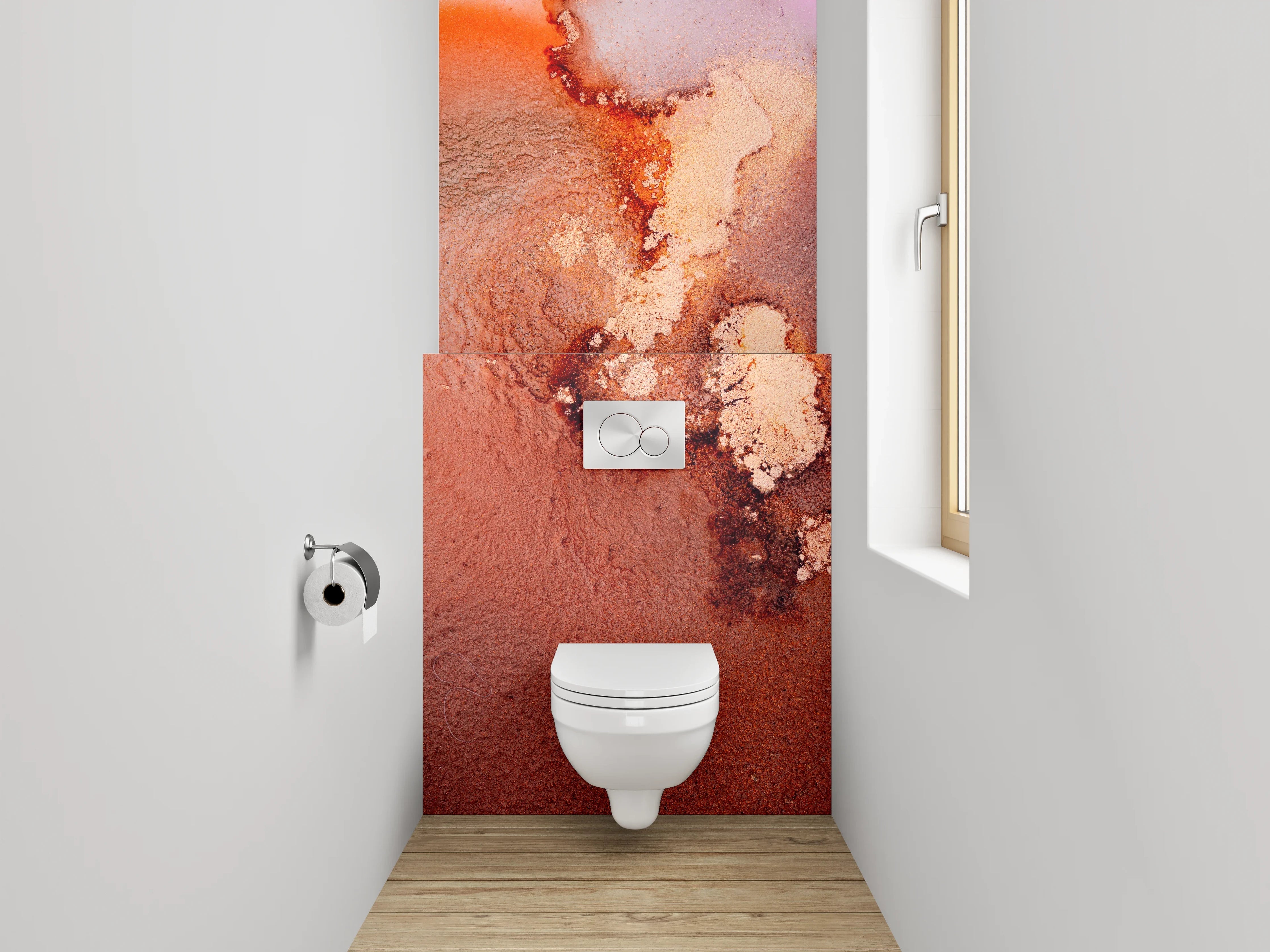 WC-Rückwand - Abstrakte Kunst Marmoroptik Rot Lila