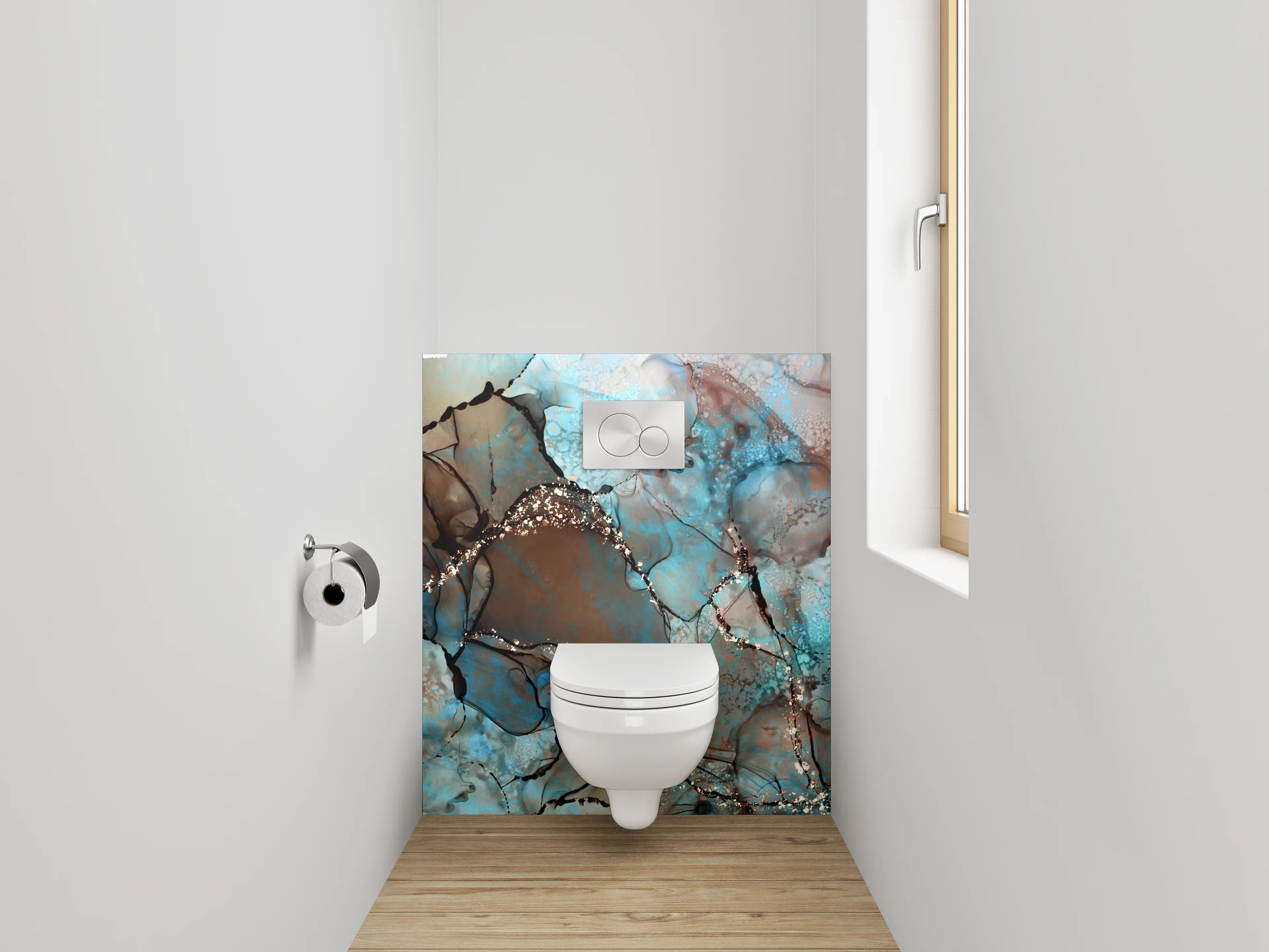 WC-Rückwand - Abstrakte Kunst in Blau und Braun