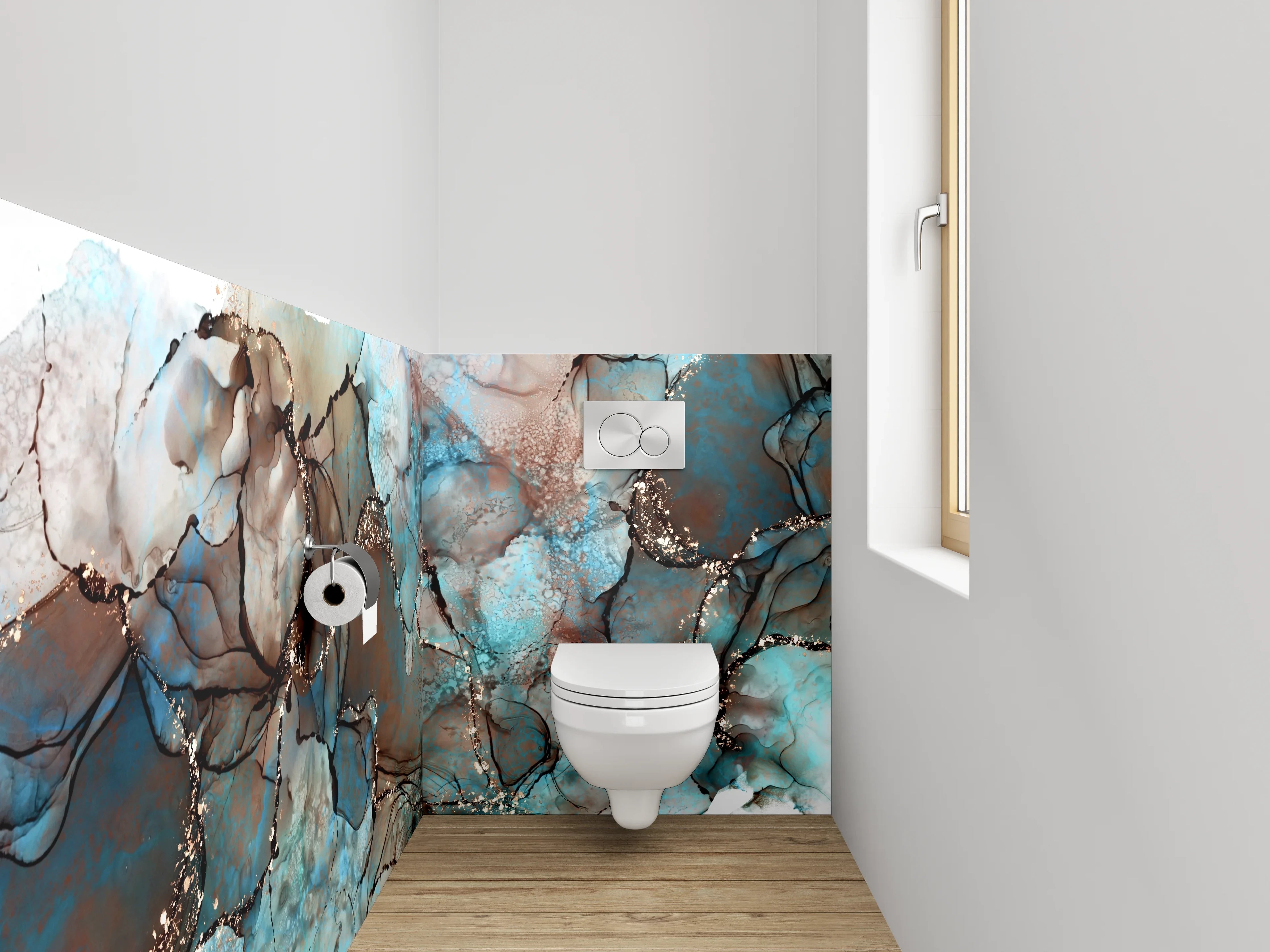 WC-Rückwand - Abstrakte Kunst in Blau und Braun