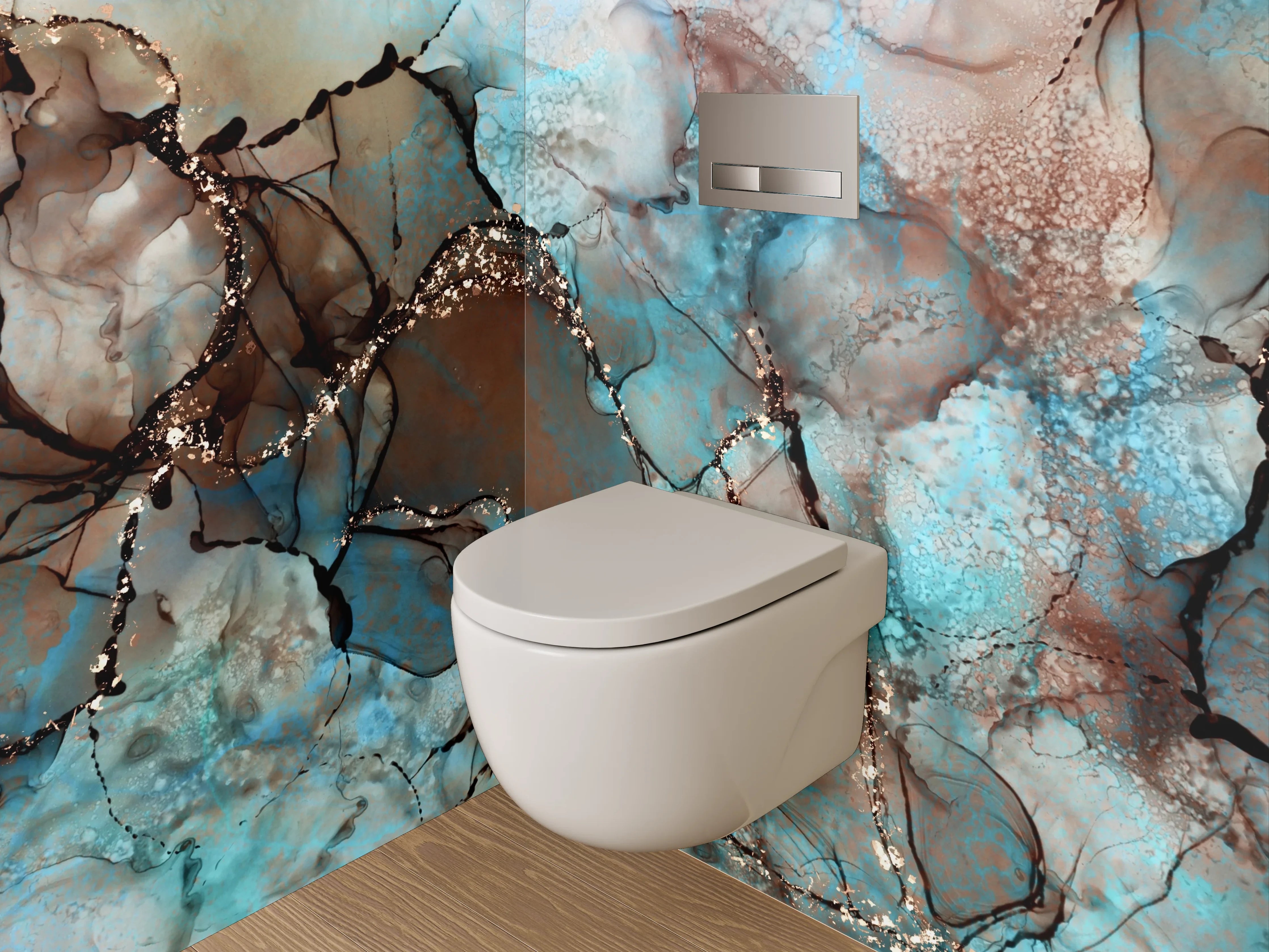 WC-Rückwand - Abstrakte Kunst in Blau und Braun
