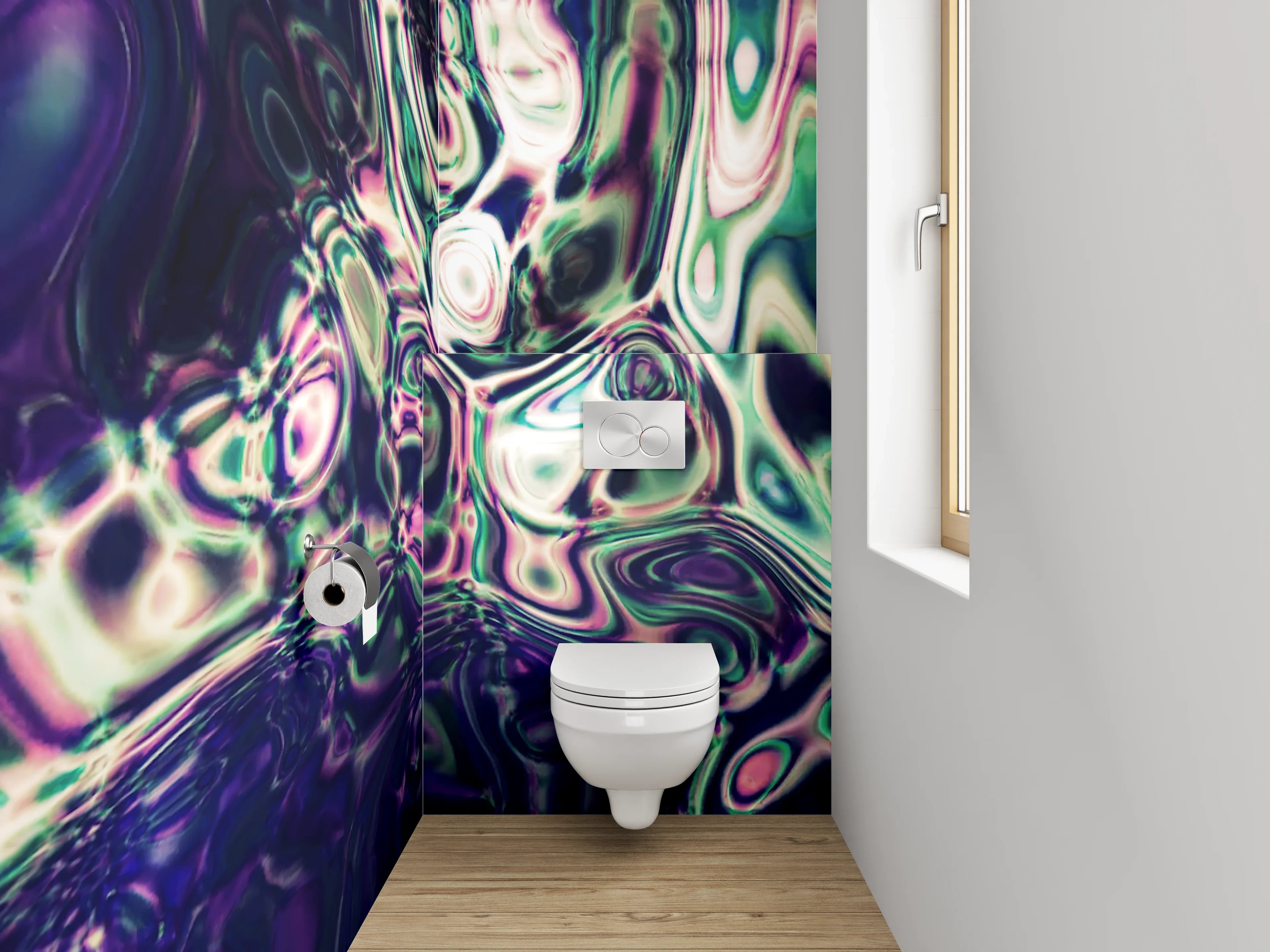 WC-Rückwand - Abstrakte Kunst violett-grün