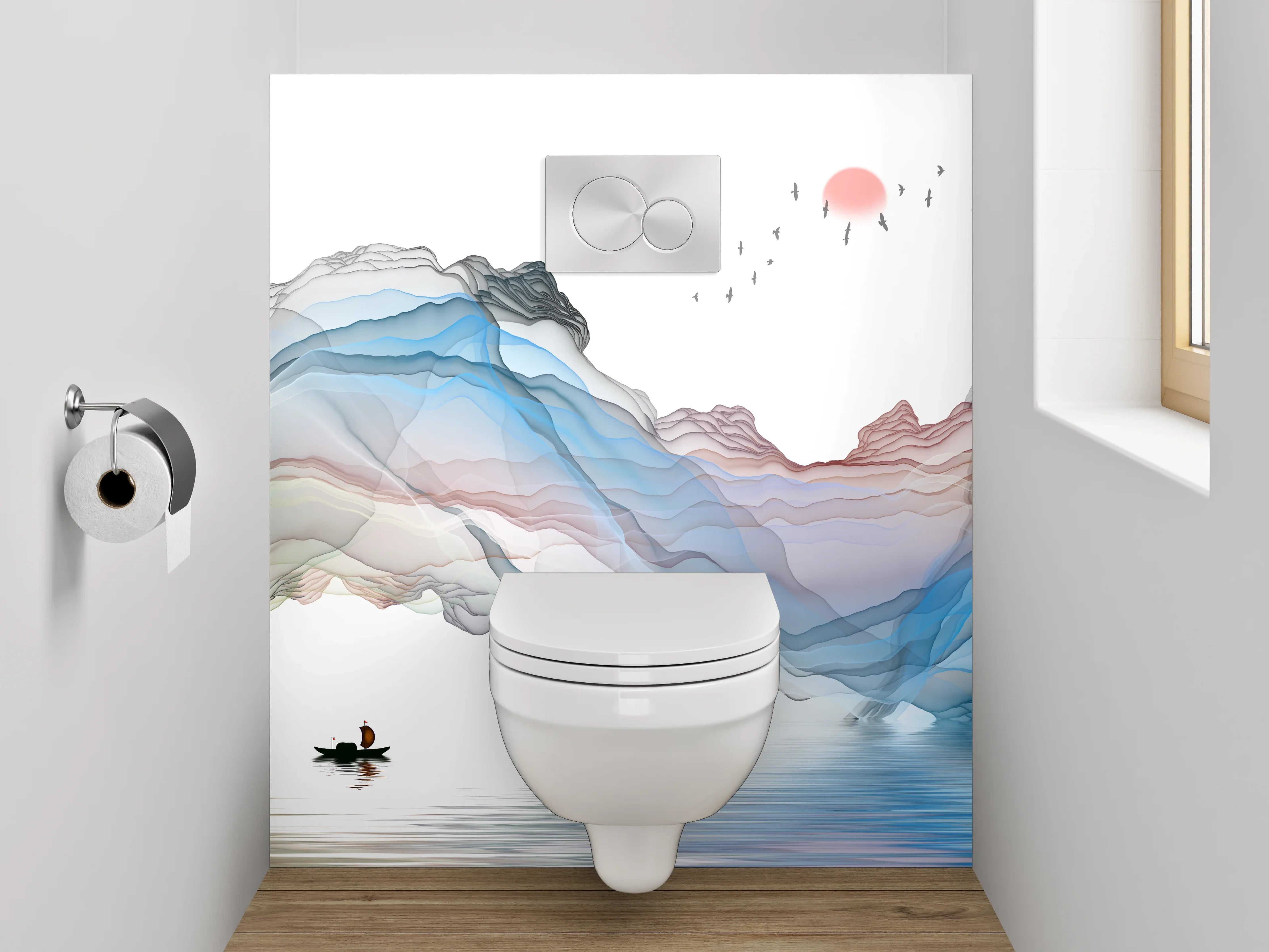 WC-Rückwand - Abstrakte Landschaft Aquarell Spiegelung