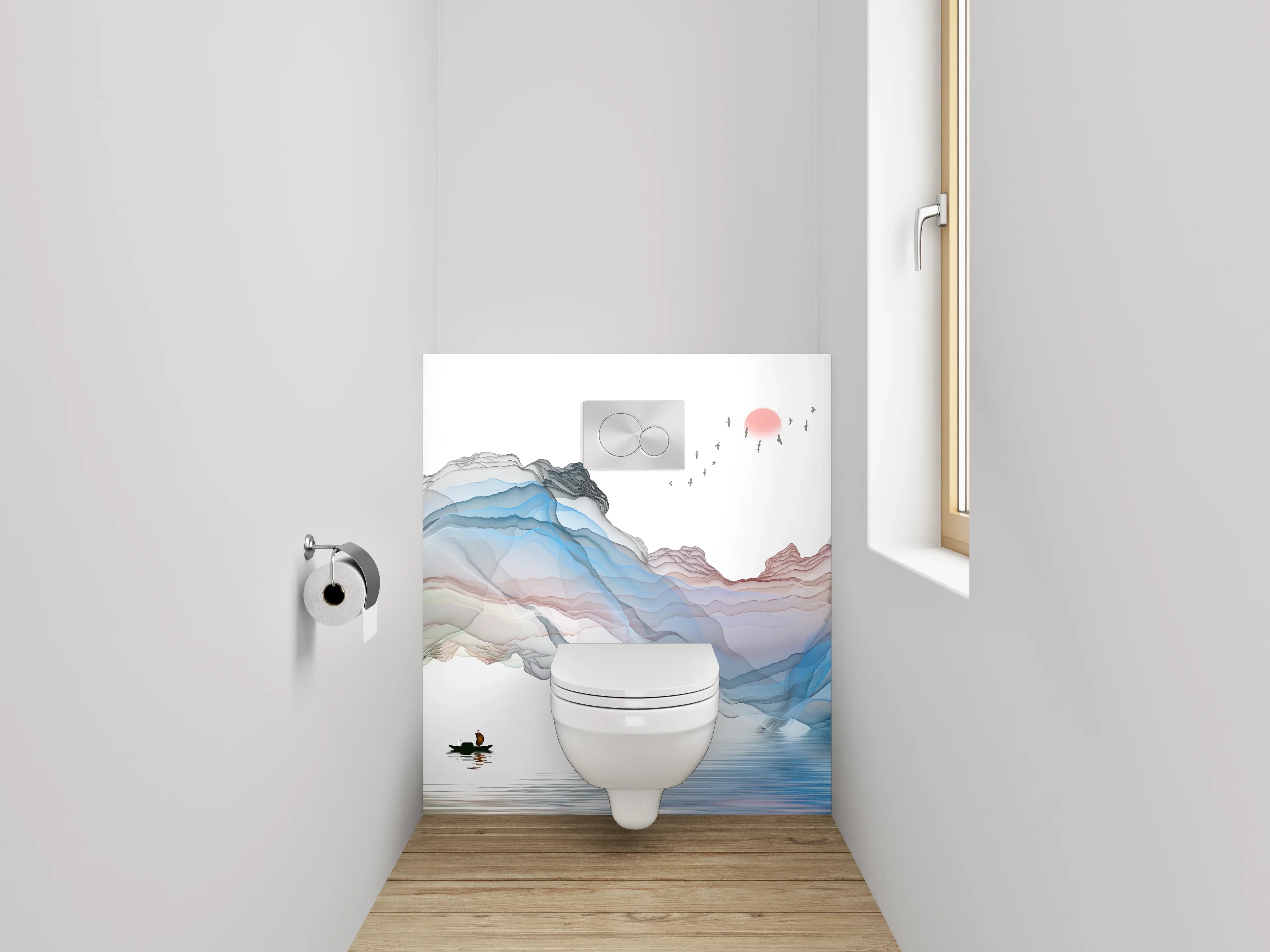 WC-Rückwand - Abstrakte Landschaft Aquarell Spiegelung