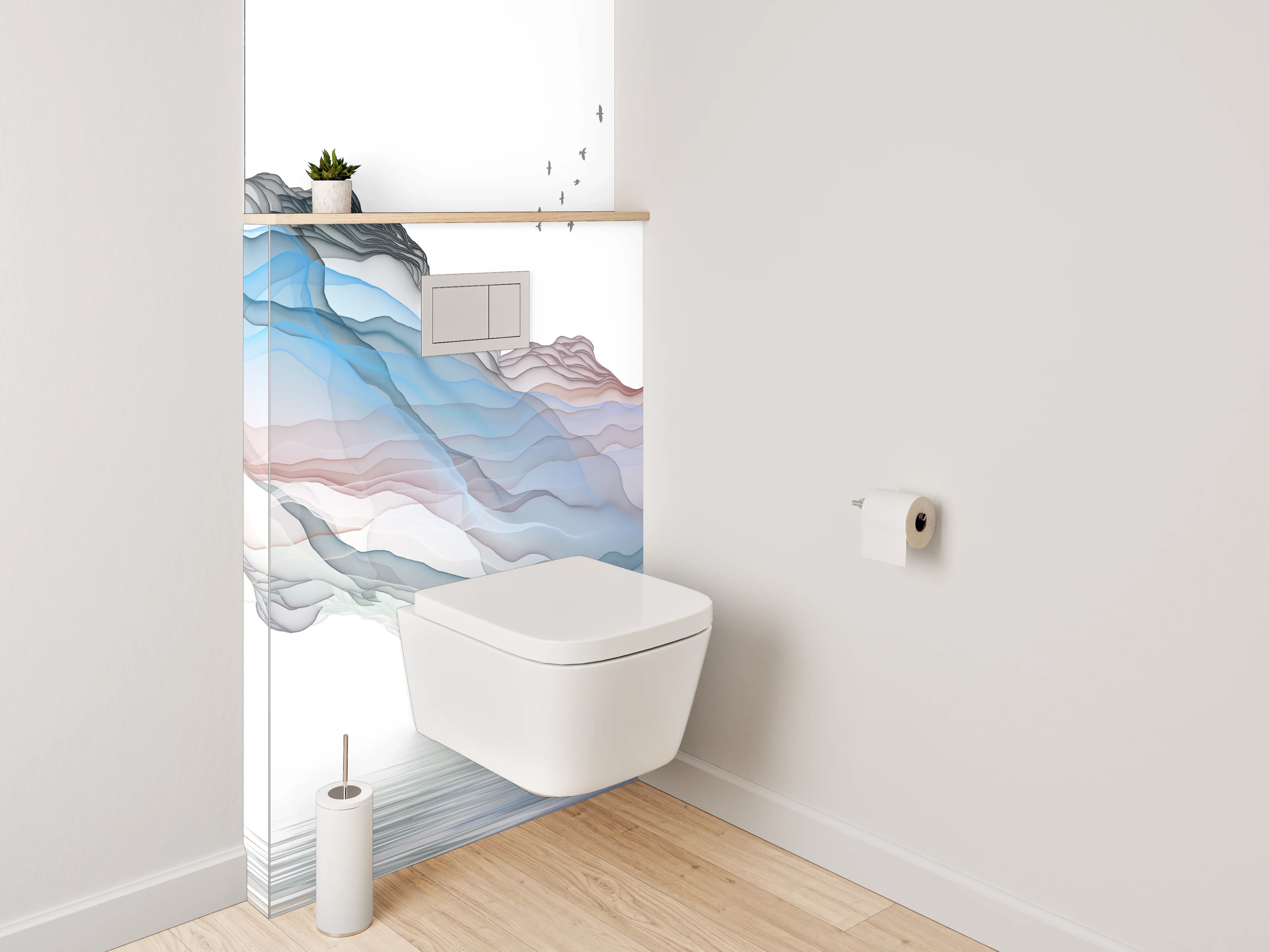 WC-Rückwand - Abstrakte Landschaft Aquarell Spiegelung