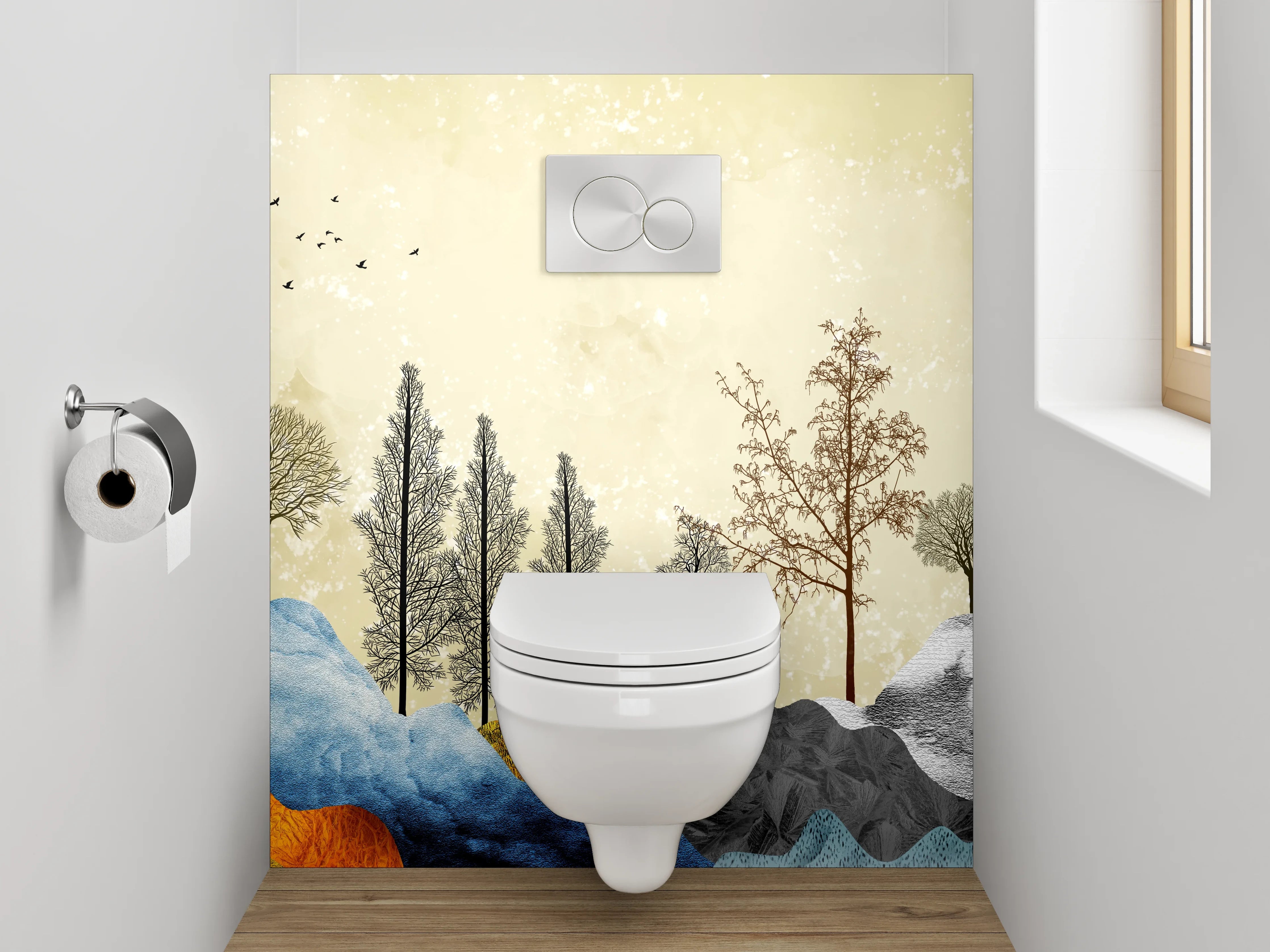 WC-Rückwand - Abstrakte Landschaft Bunte Wälder Berge