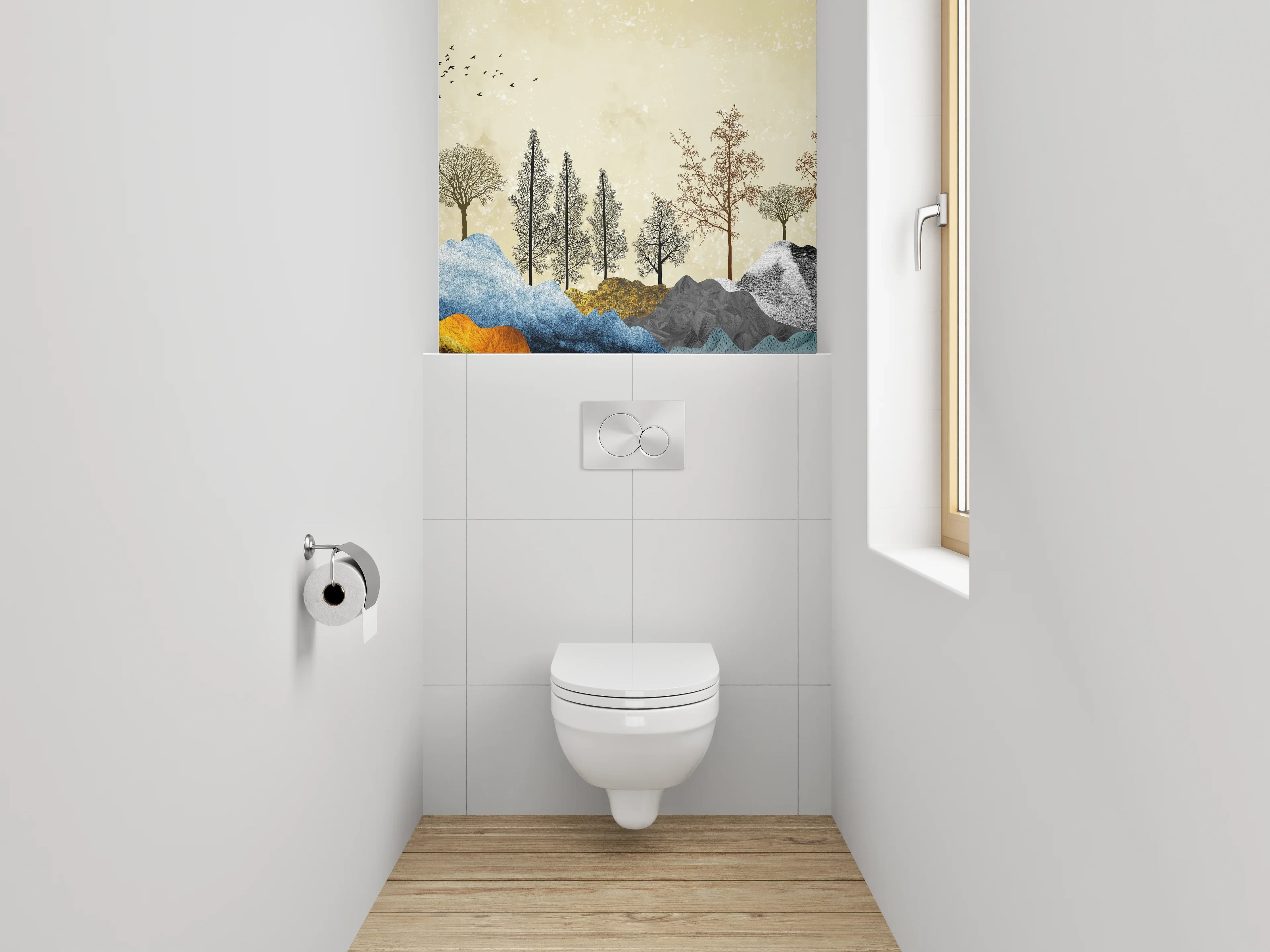 WC-Rückwand - Abstrakte Landschaft Bunte Wälder Berge