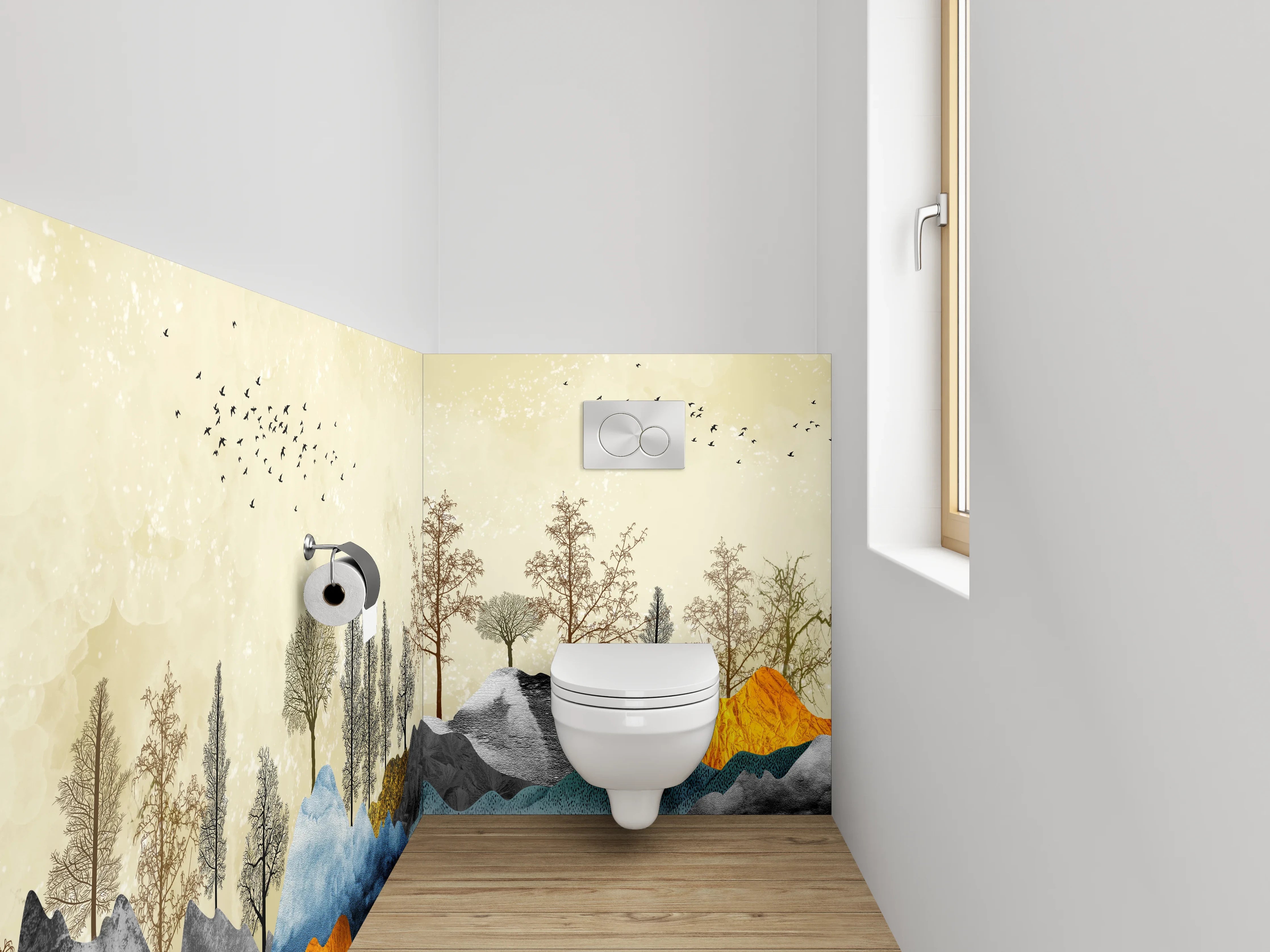 WC-Rückwand - Abstrakte Landschaft Bunte Wälder Berge