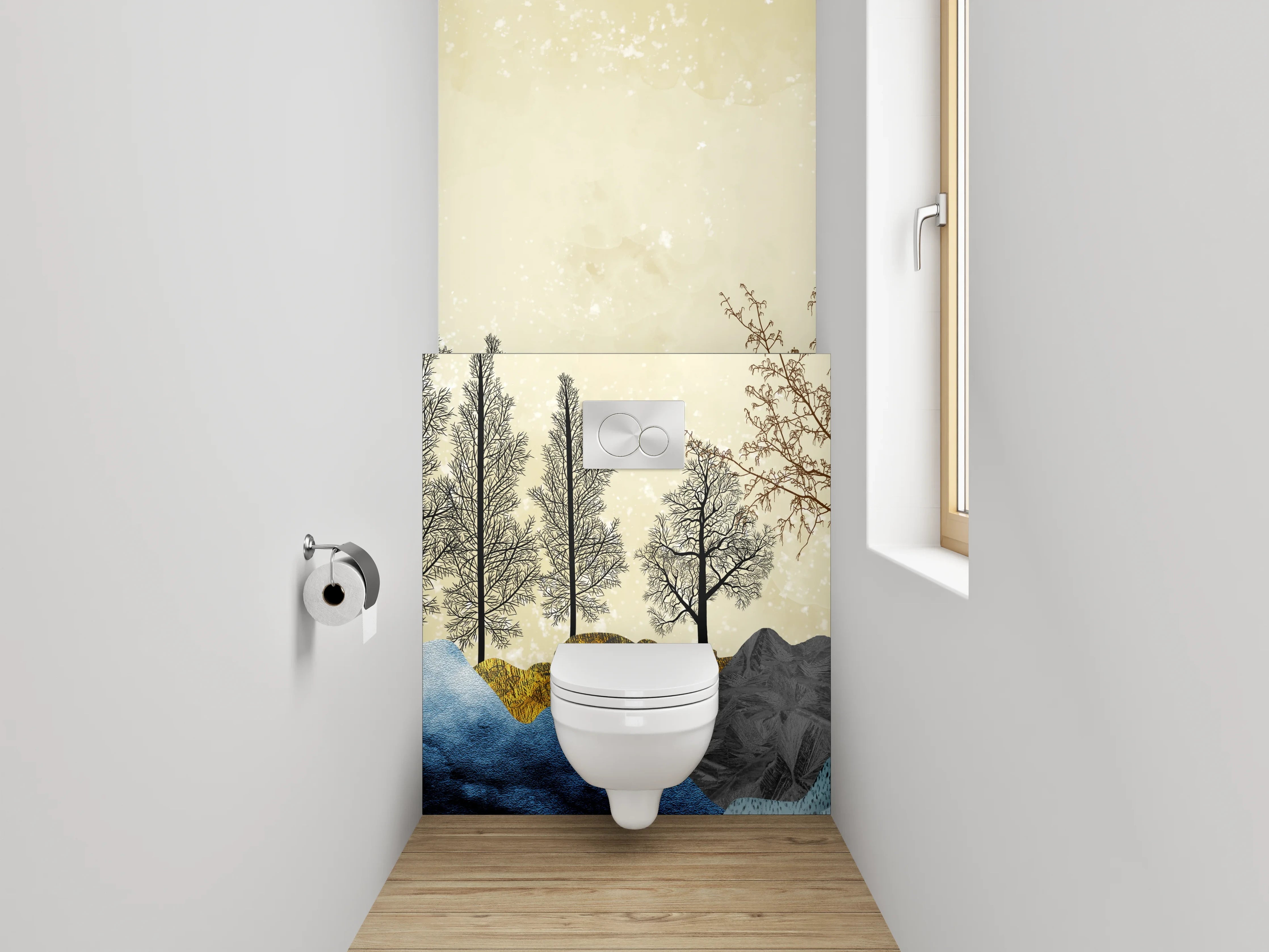 WC-Rückwand - Abstrakte Landschaft Bunte Wälder Berge