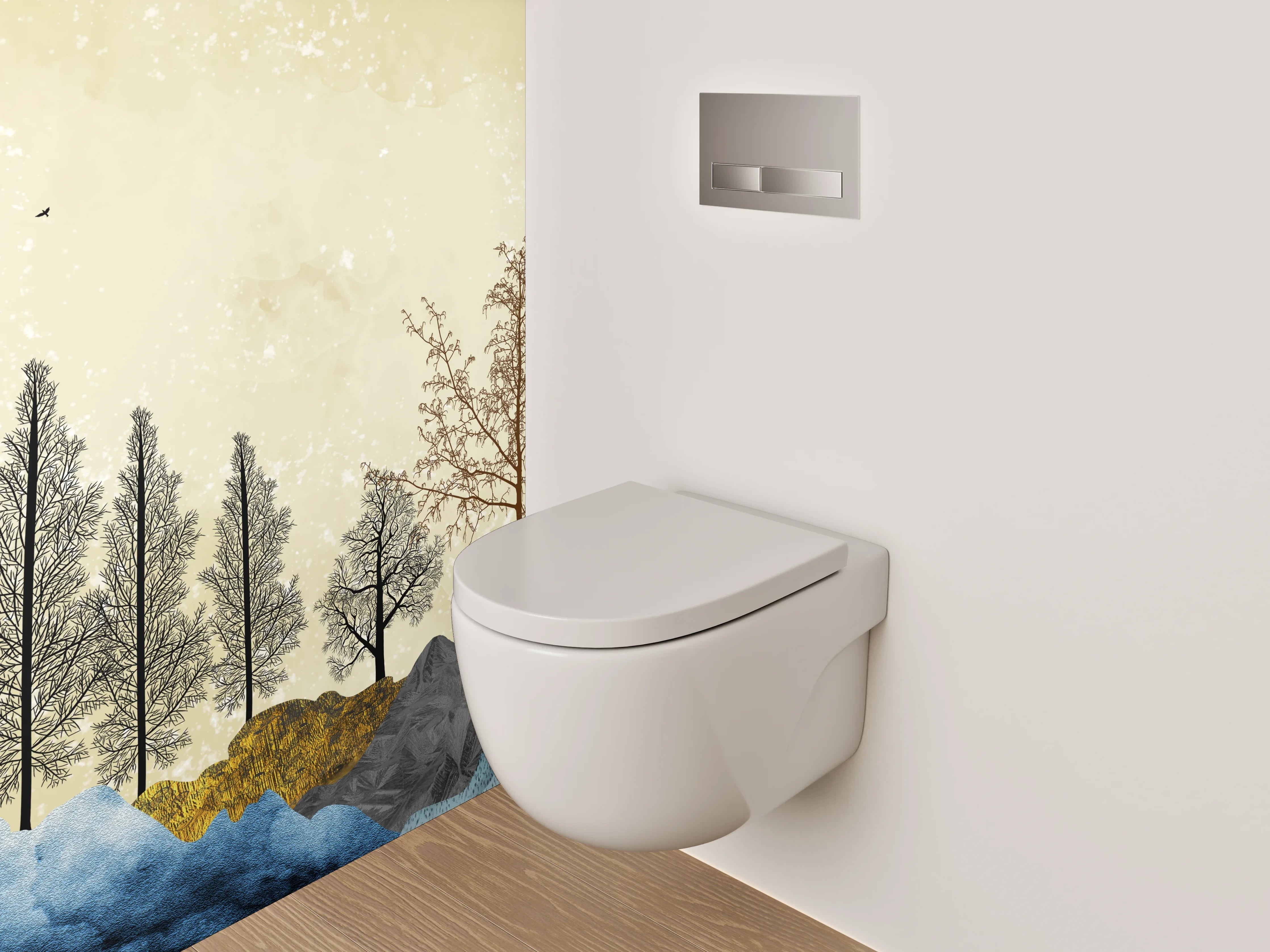 WC-Rückwand - Abstrakte Landschaft Bunte Wälder Berge