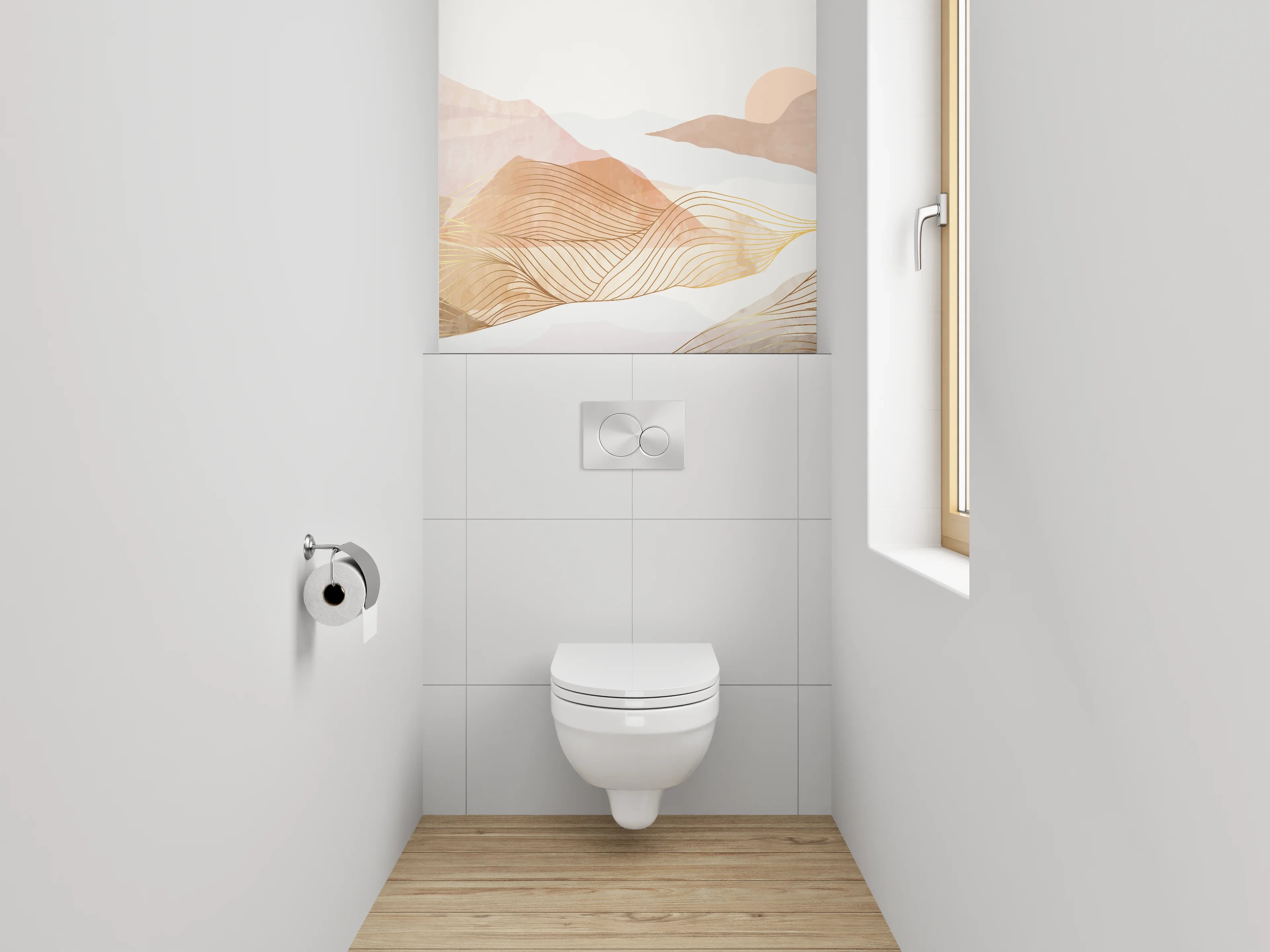 WC-Rückwand - Abstrakte Landschaft Lineart Pastell Braun