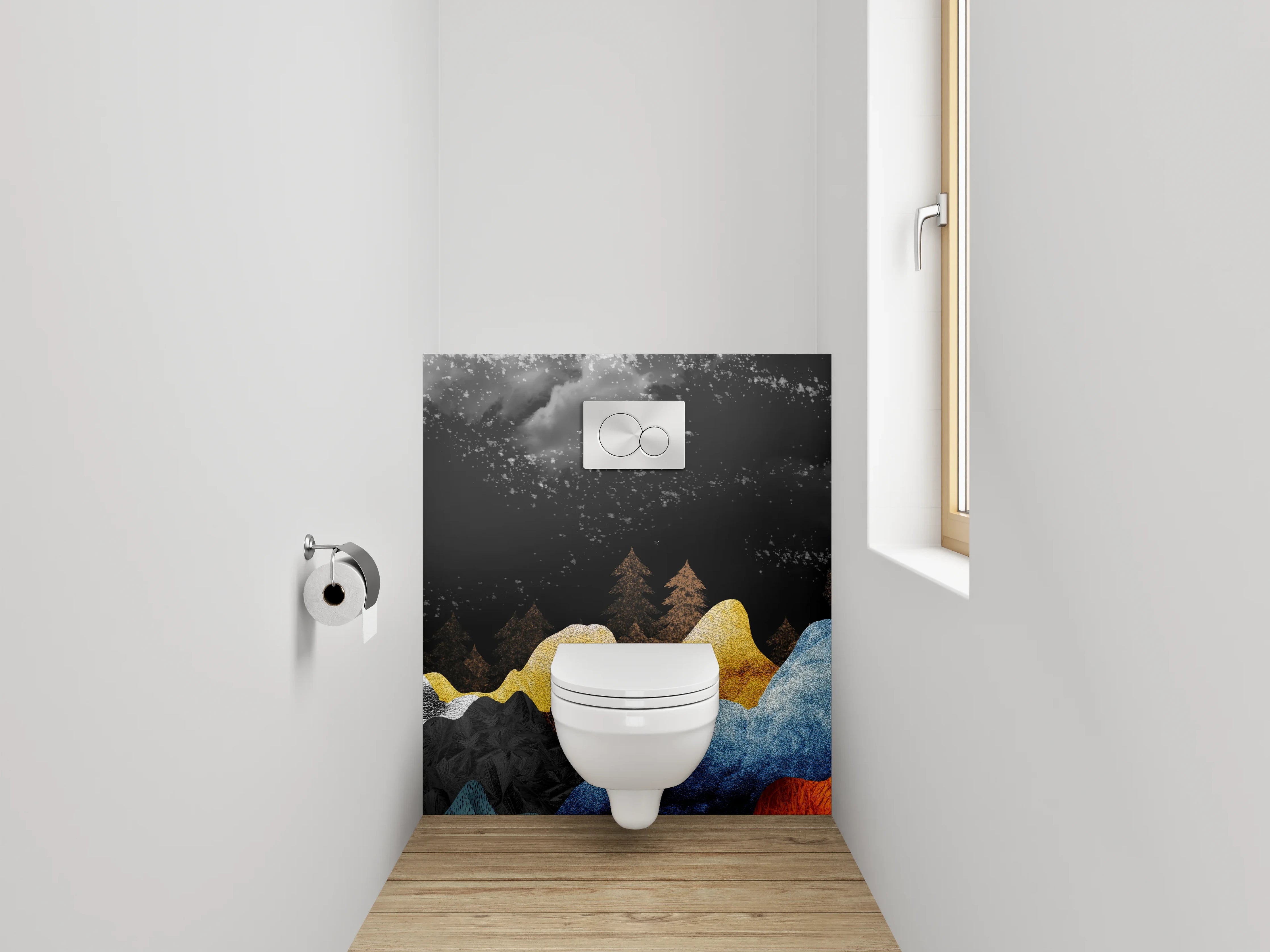 WC-Rückwand - Abstrakte Landschaft Sonnenuntergang Berge
