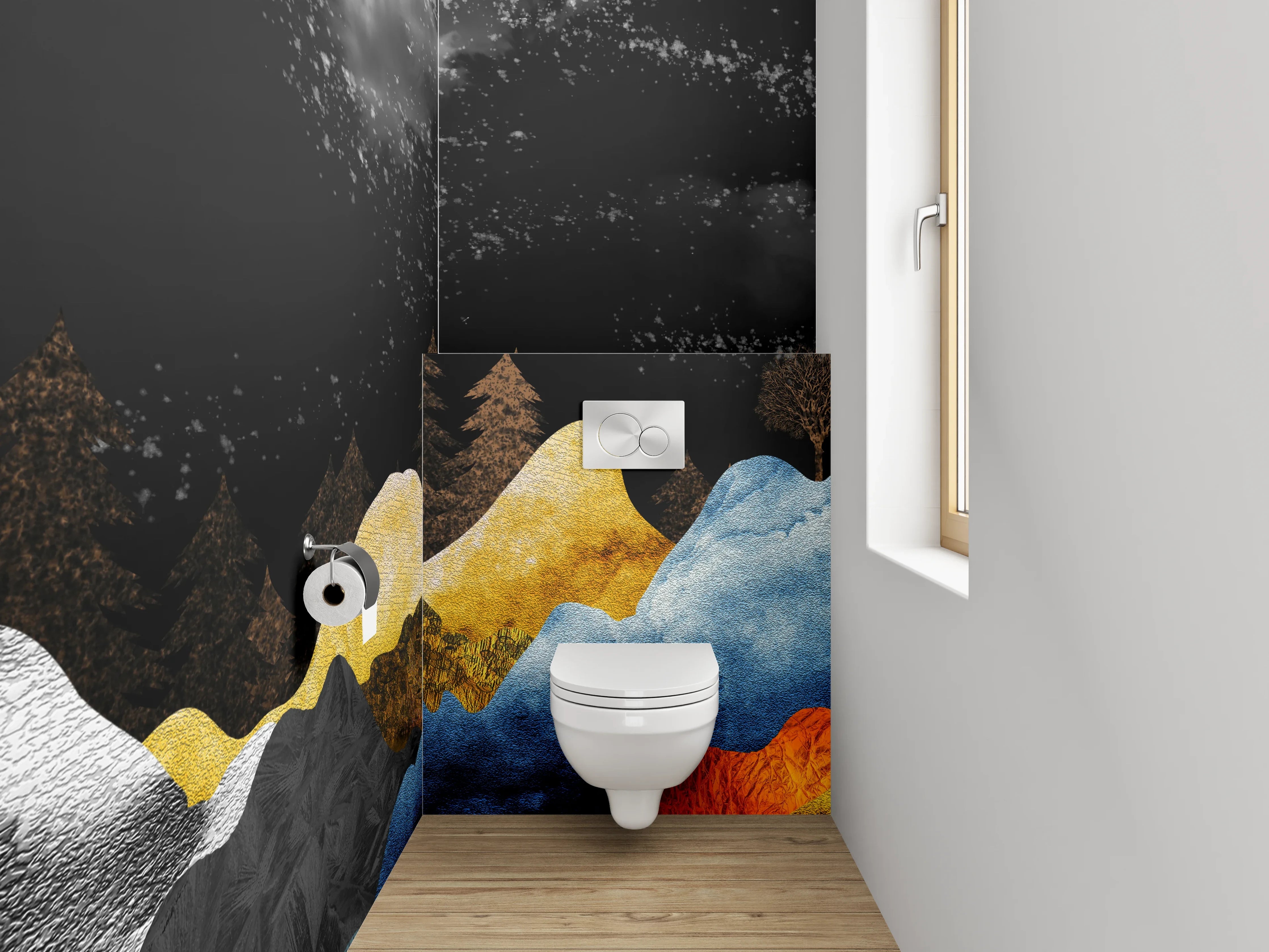 WC-Rückwand - Abstrakte Landschaft Sonnenuntergang Berge