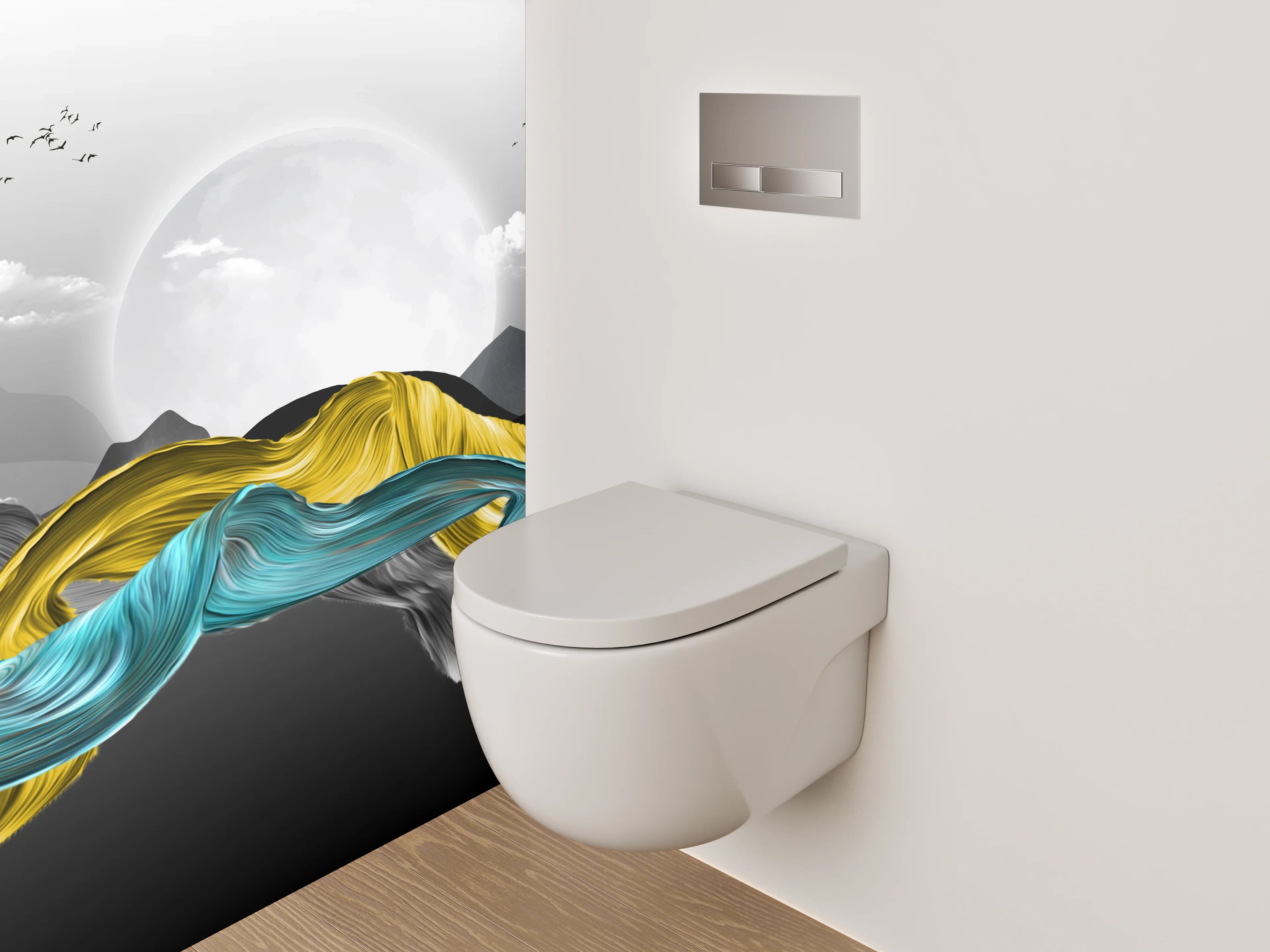WC-Rückwand - Abstrakte Landschaft in Gelb und Blau