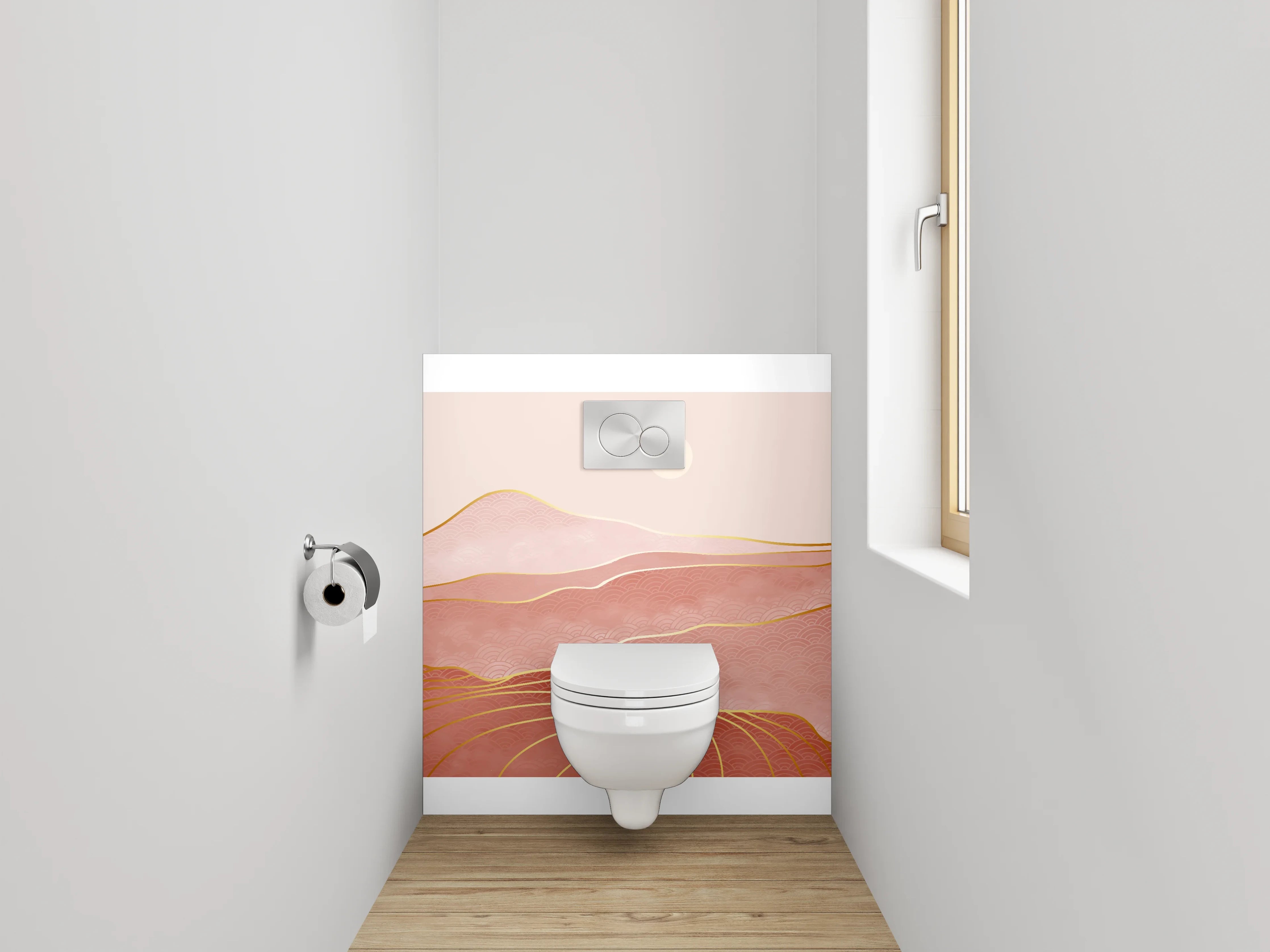 WC-Rückwand - Abstrakte Landschaft in Rosa und Gold