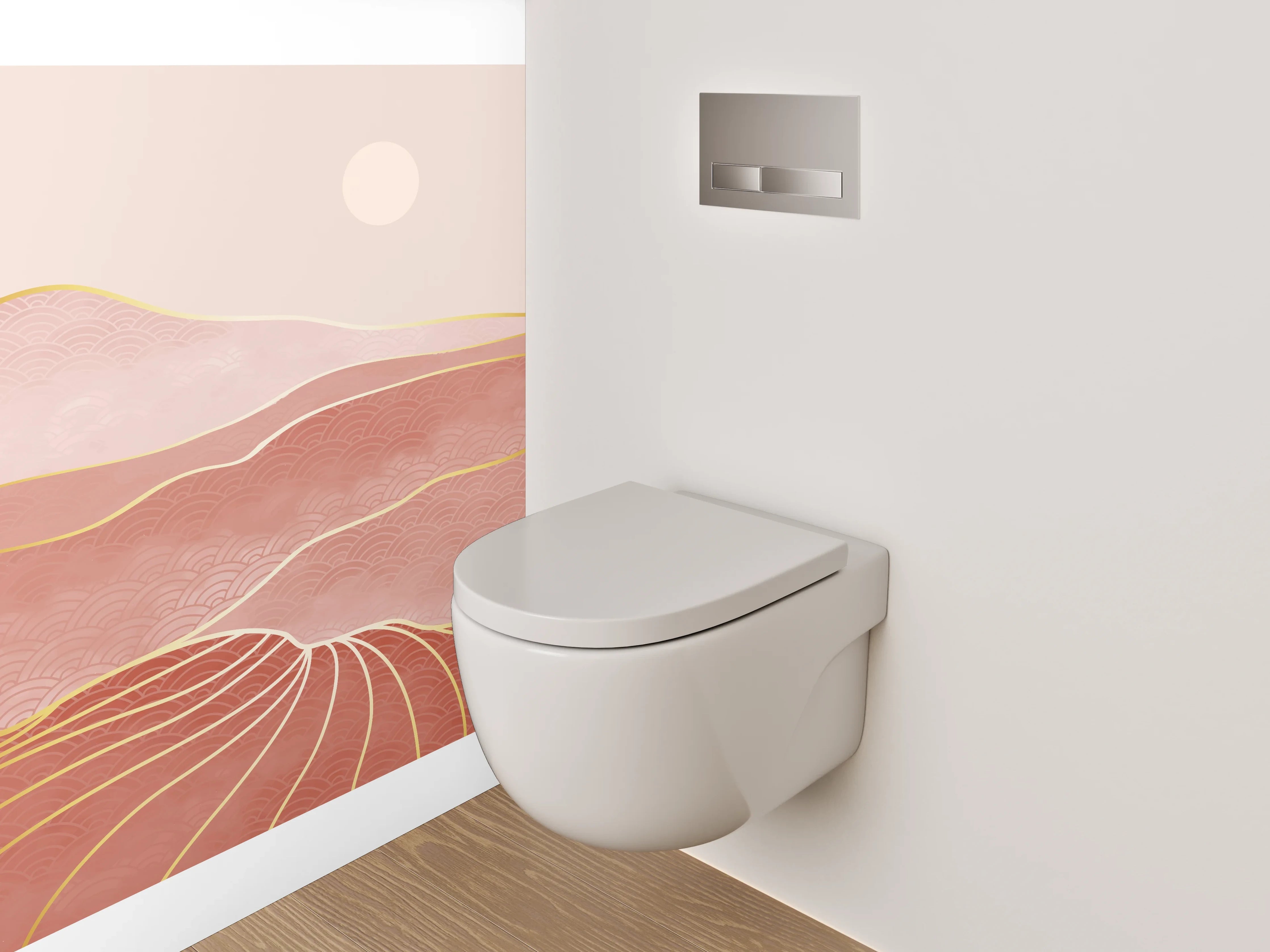 WC-Rückwand - Abstrakte Landschaft in Rosa und Gold