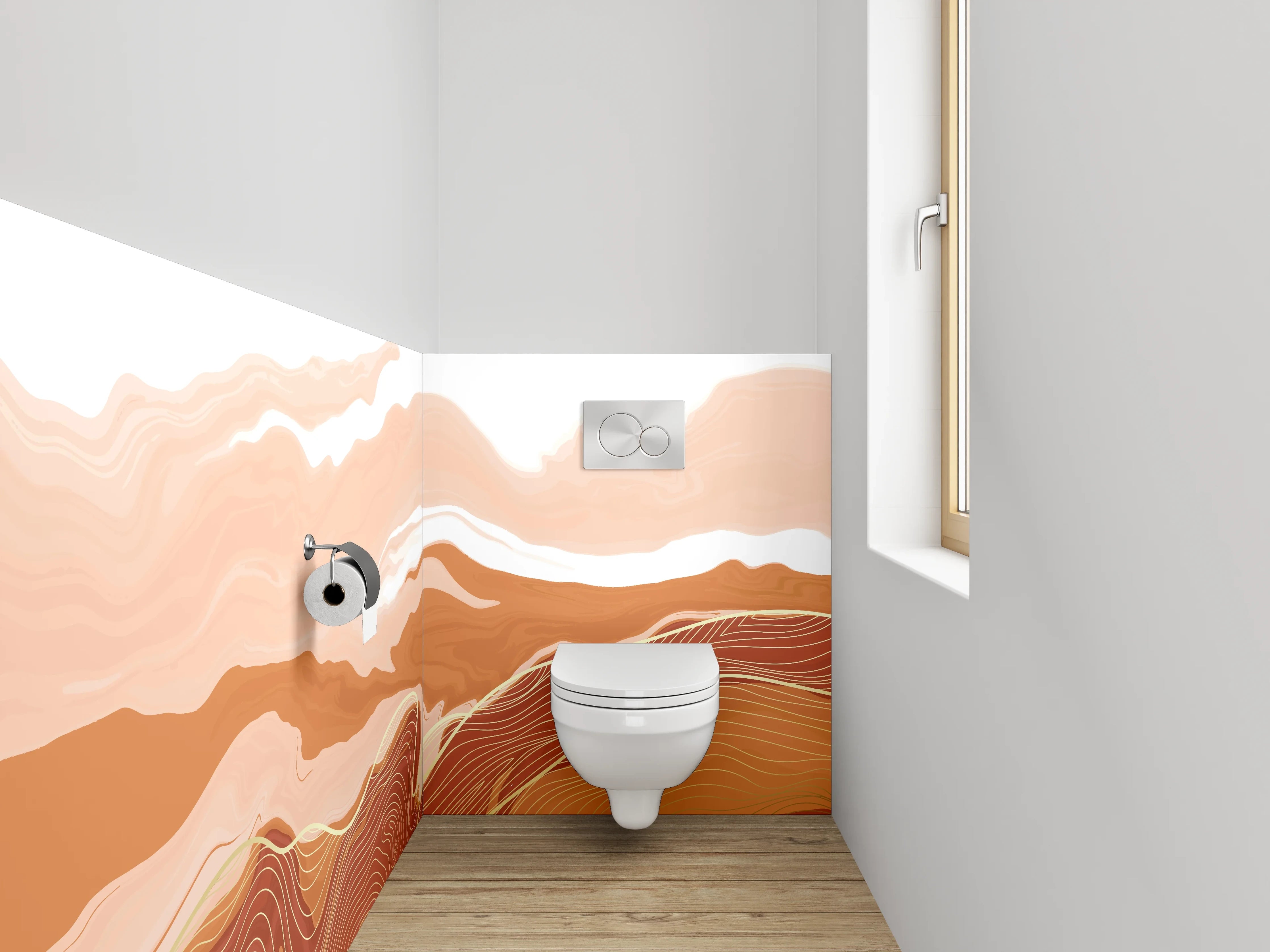 WC-Rückwand - Abstrakte Landschaft in Sandtönen