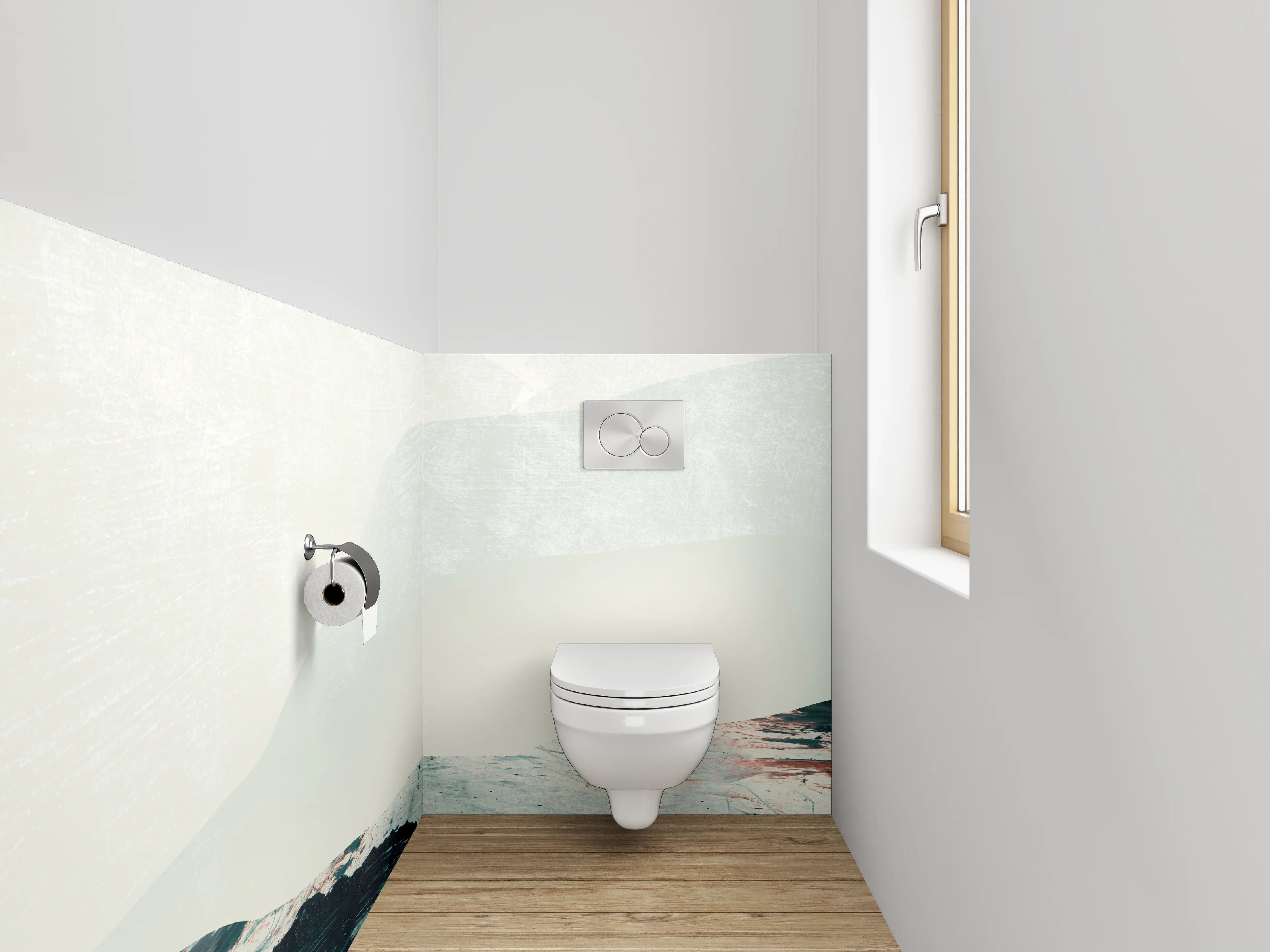 WC-Rückwand - Abstrakte Landschaft in Weiß und Blau