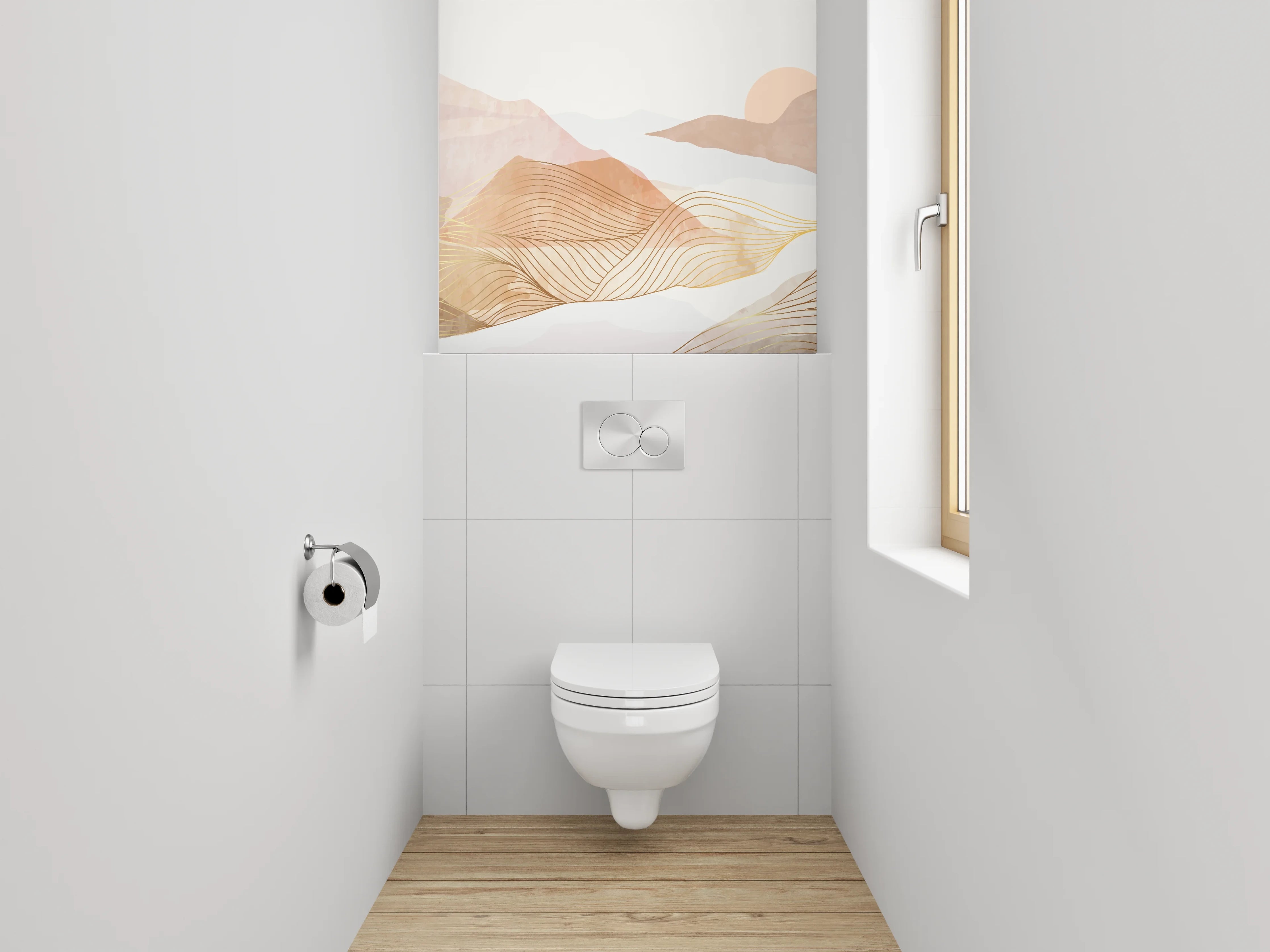 WC-Rückwand - Abstrakte Landschaft in sanften Erdtönen
