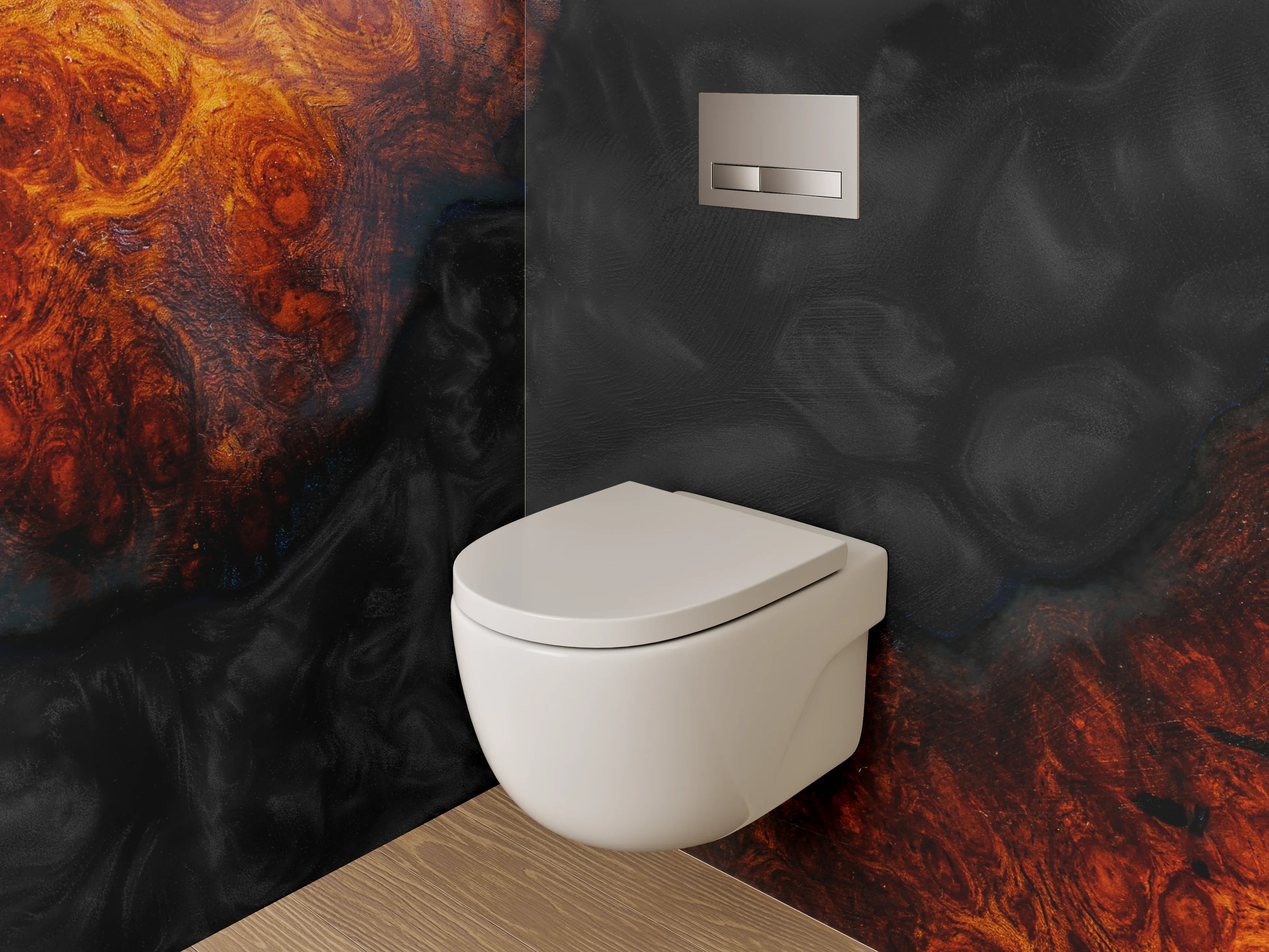 WC-Rückwand - Abstrakte Lava-Textur in Schwarz und Orange