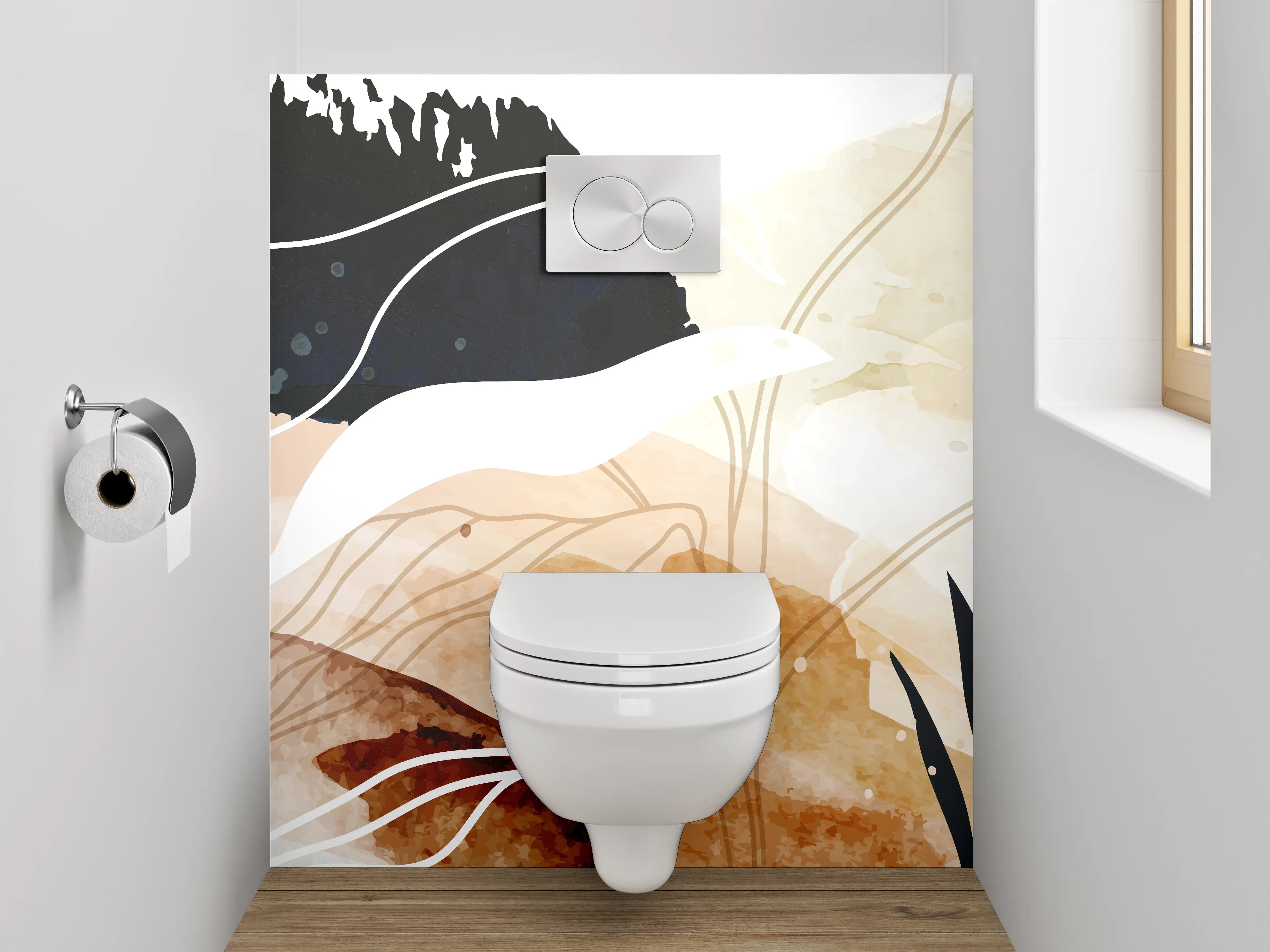 WC-Rückwand - Abstrakte Lineart Aquarell Naturtöne