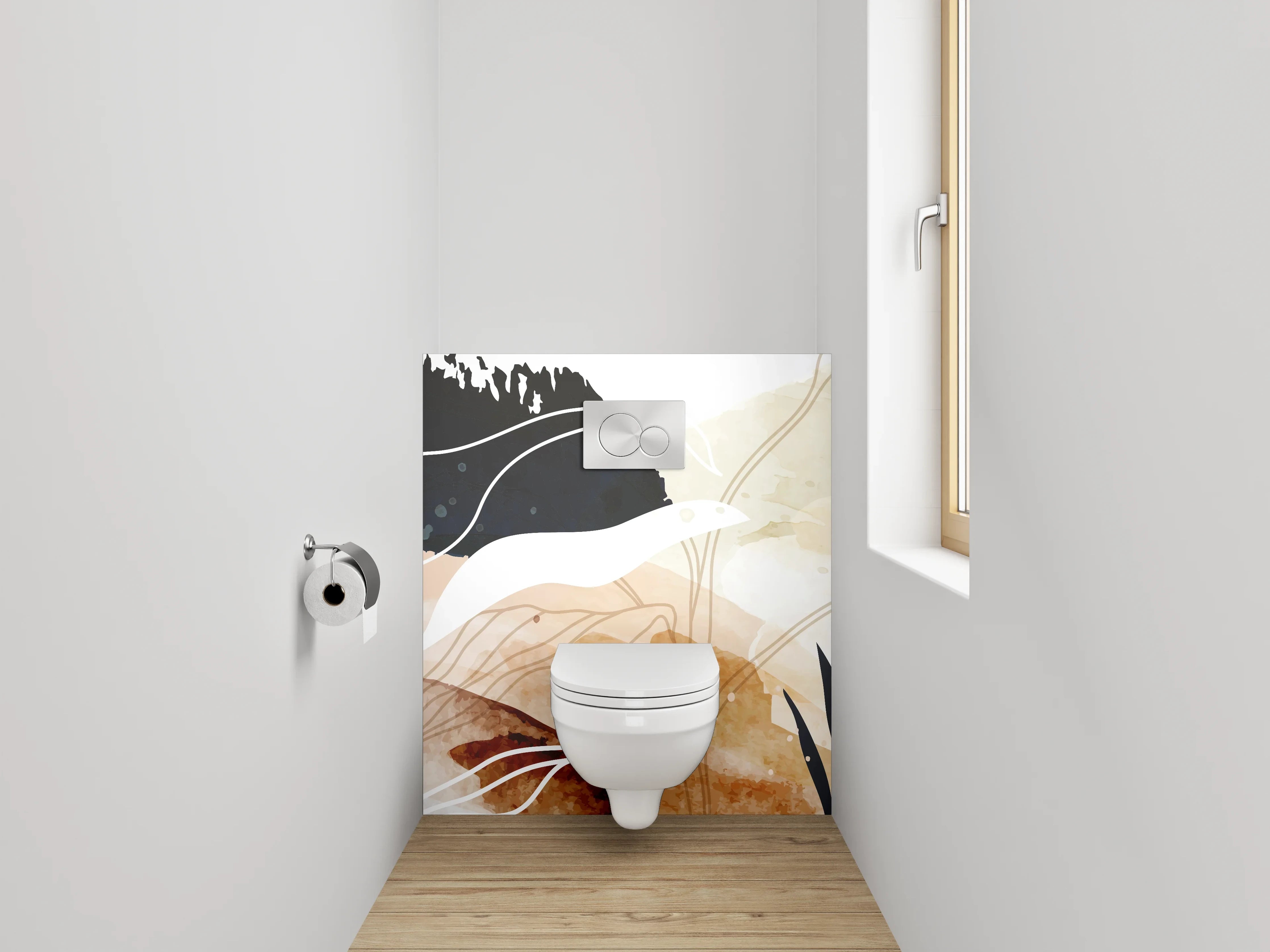 WC-Rückwand - Abstrakte Lineart Aquarell Naturtöne