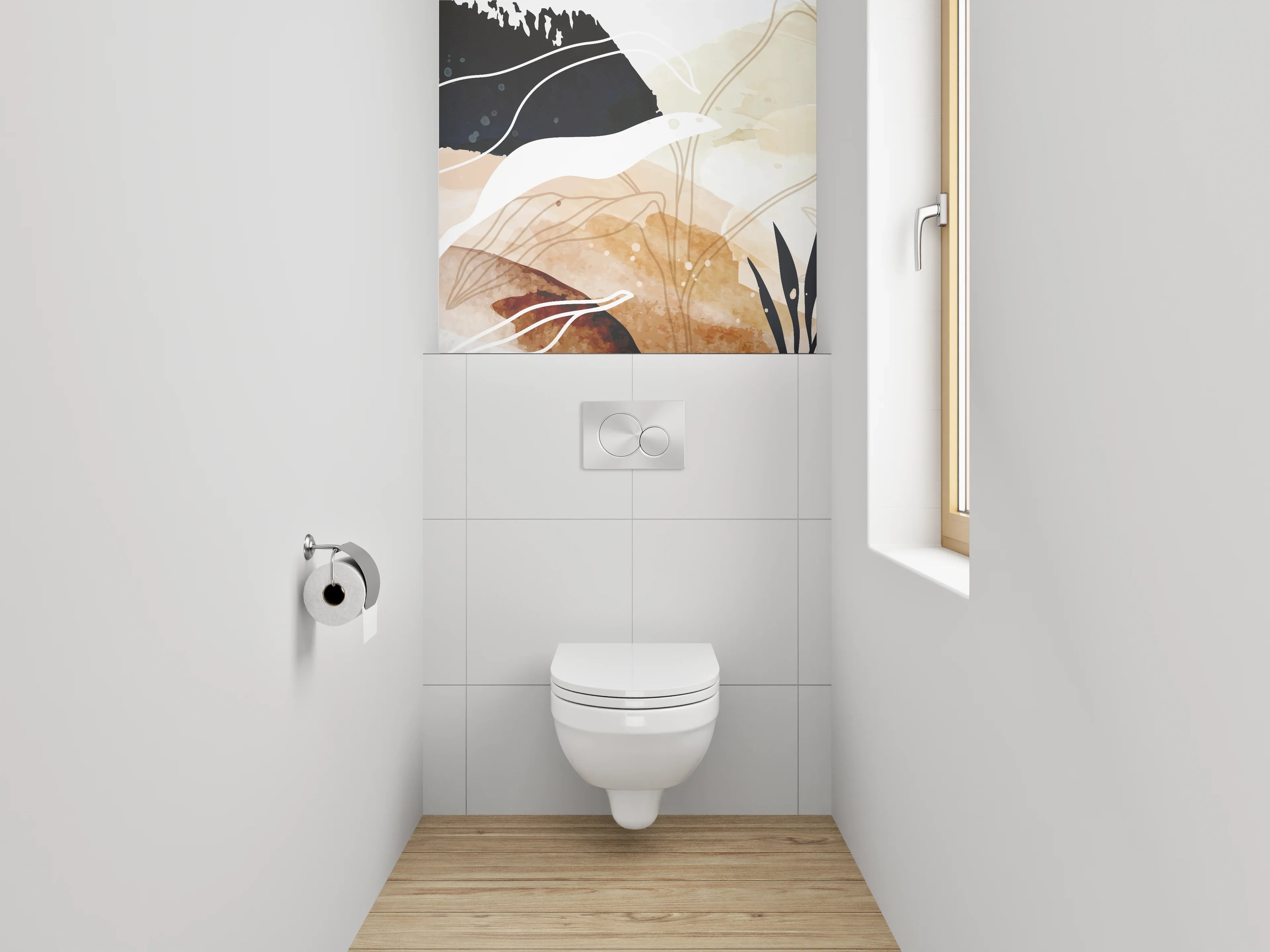 WC-Rückwand - Abstrakte Lineart Aquarell Naturtöne