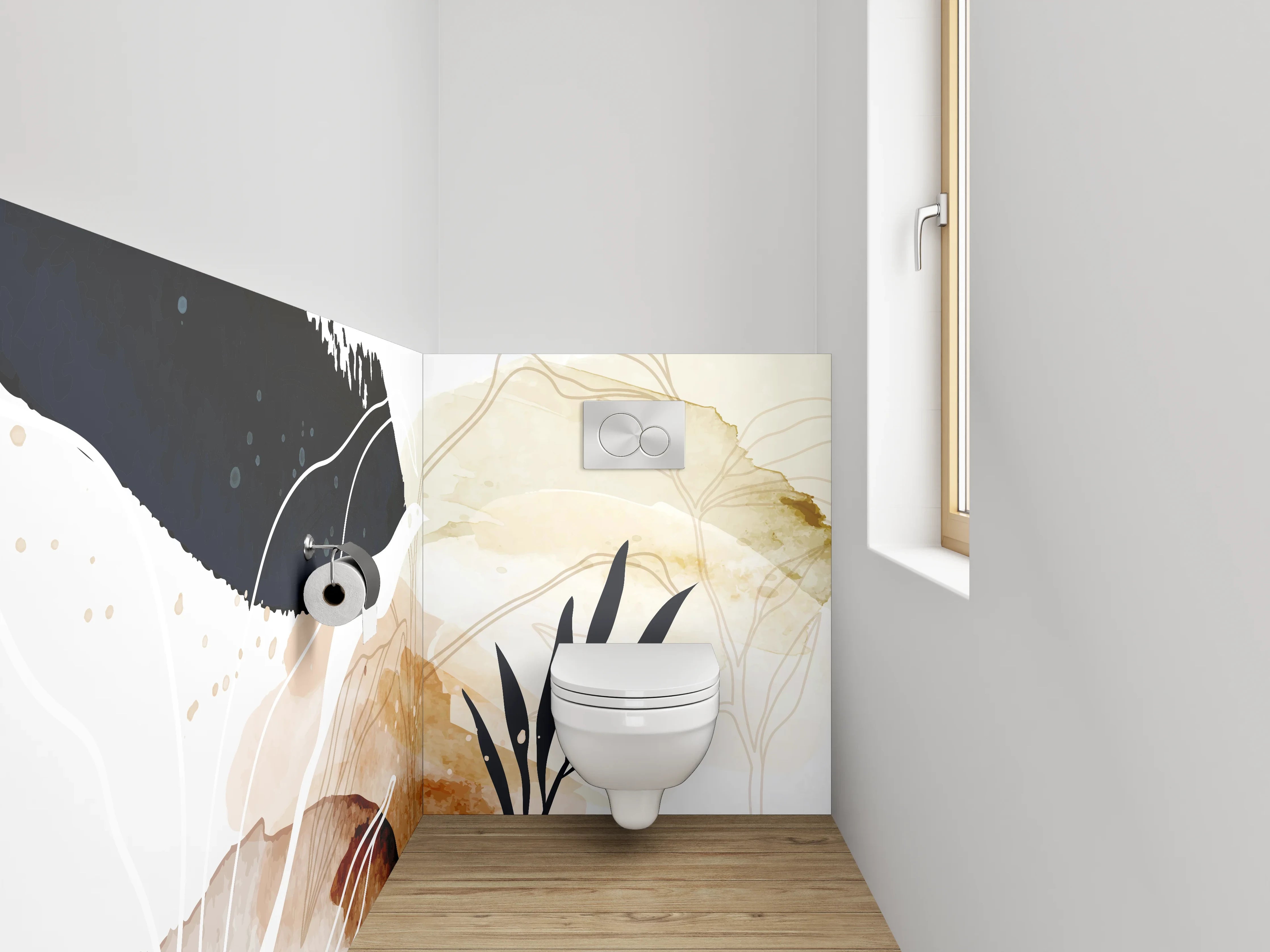 WC-Rückwand - Abstrakte Lineart Aquarell Naturtöne