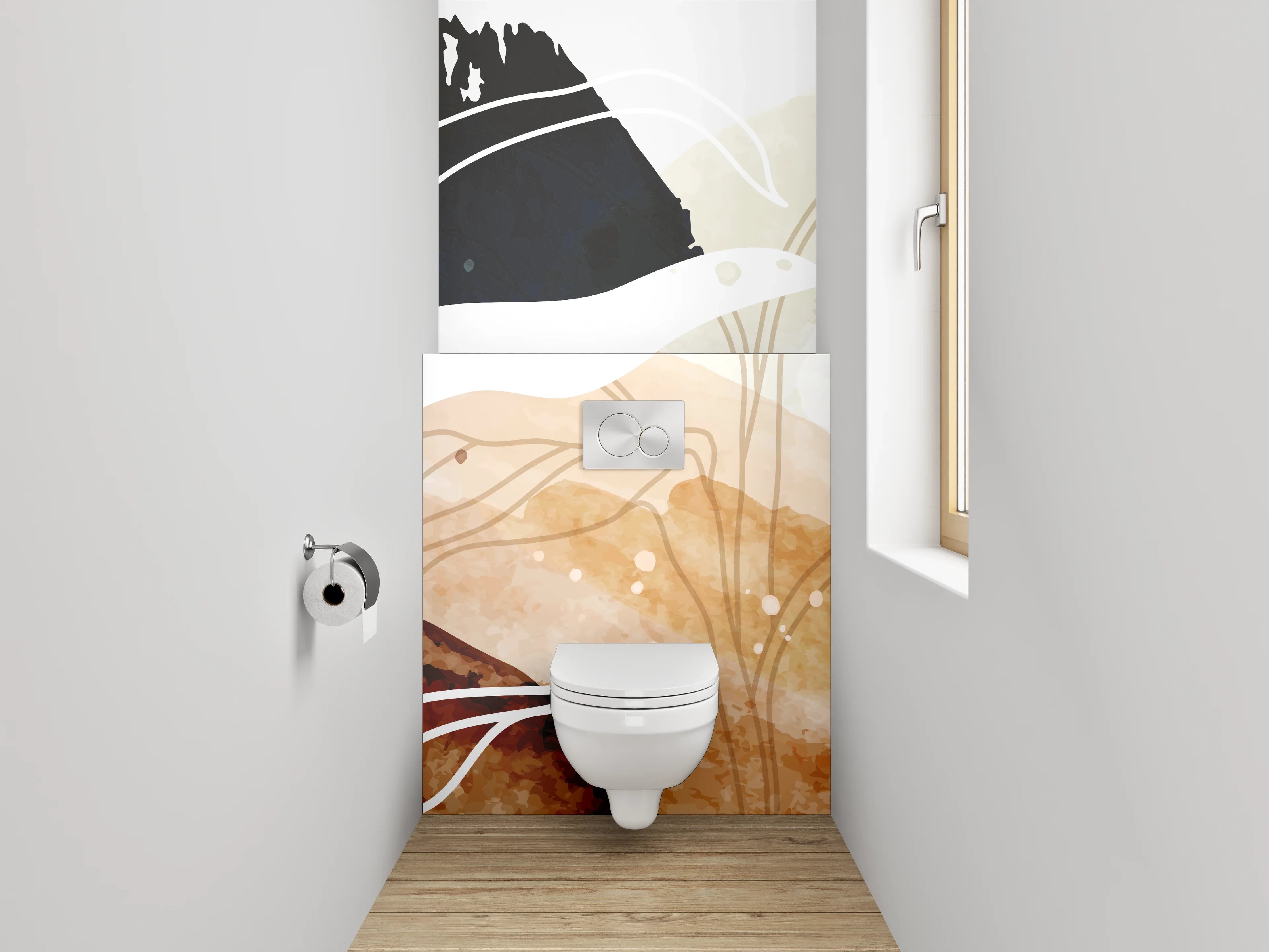 WC-Rückwand - Abstrakte Lineart Aquarell Naturtöne
