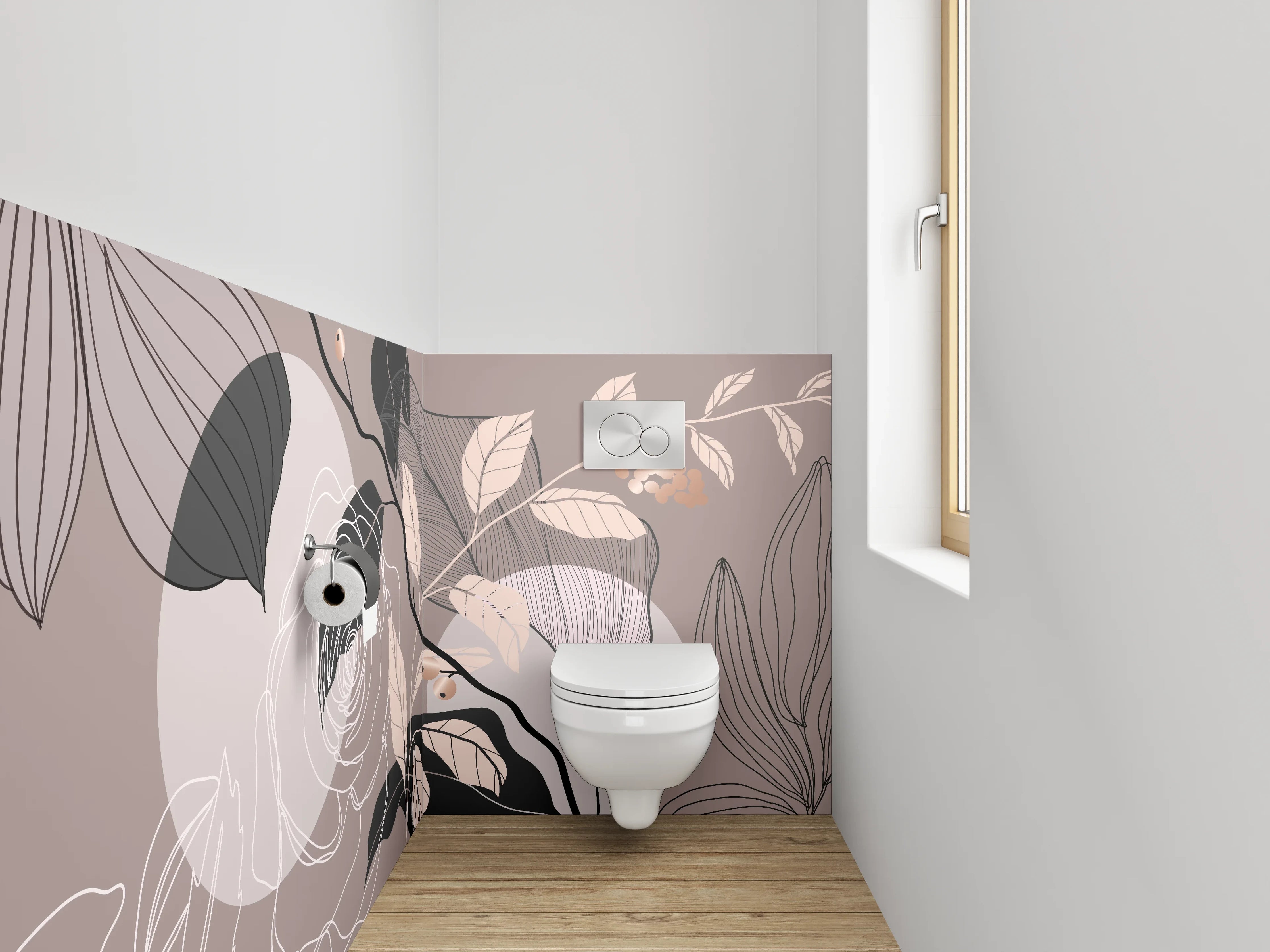 WC-Rückwand - Abstrakte Lineart Blumen auf Beige