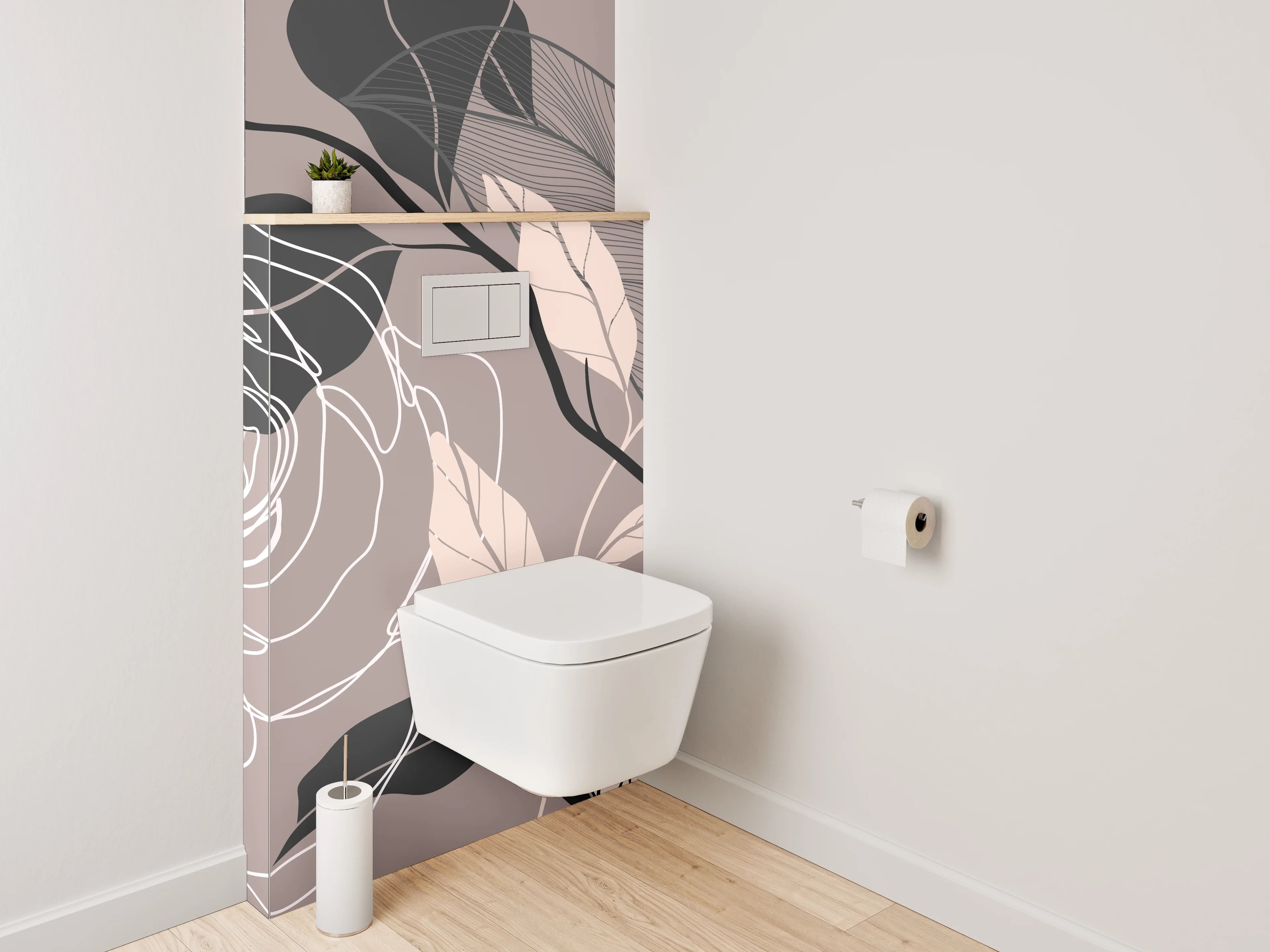 WC-Rückwand - Abstrakte Lineart Blumen auf Beige