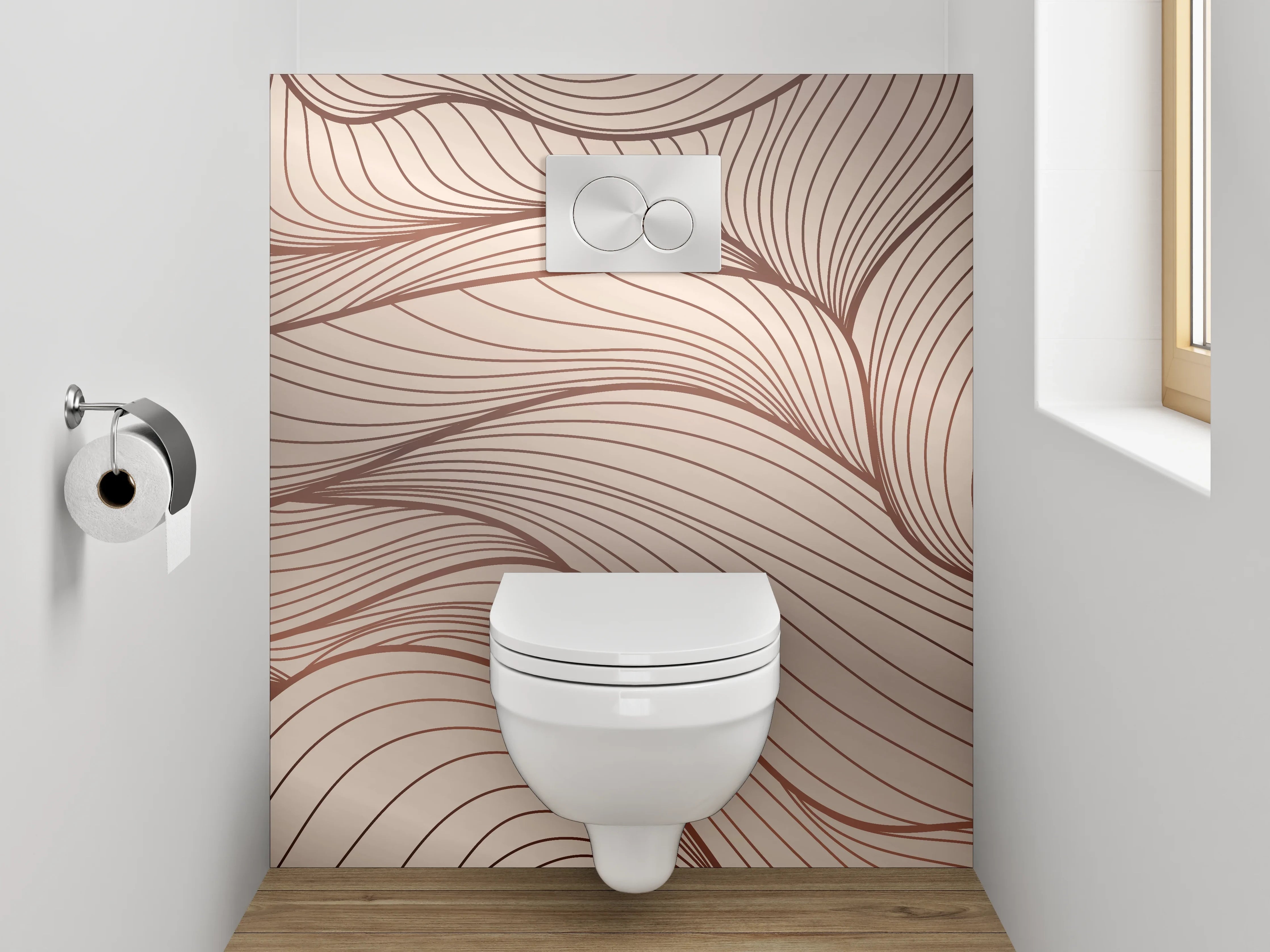 WC-Rückwand - Abstrakte Lineart Wellen Beige Braun