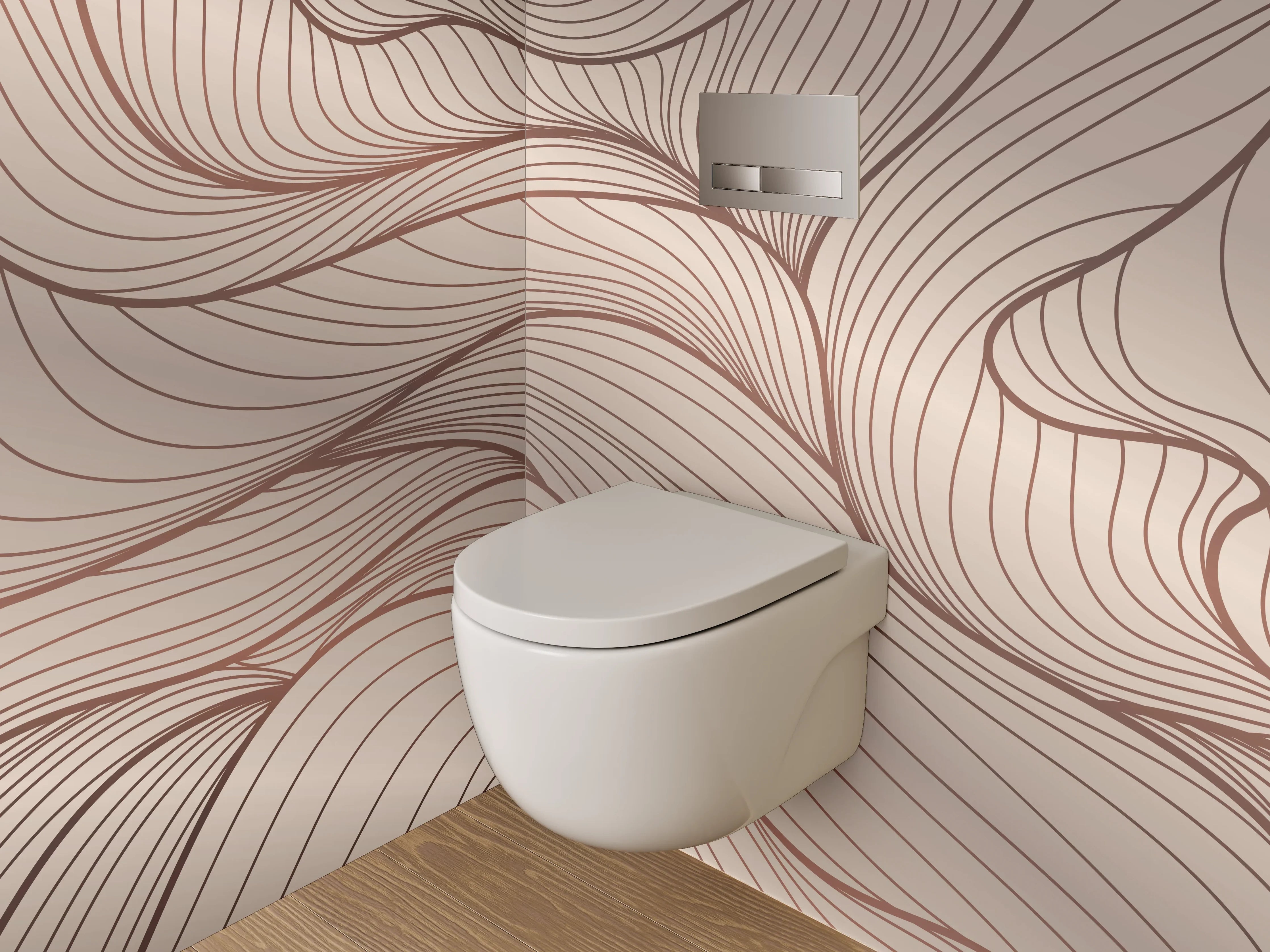 WC-Rückwand - Abstrakte Lineart Wellen Beige Braun