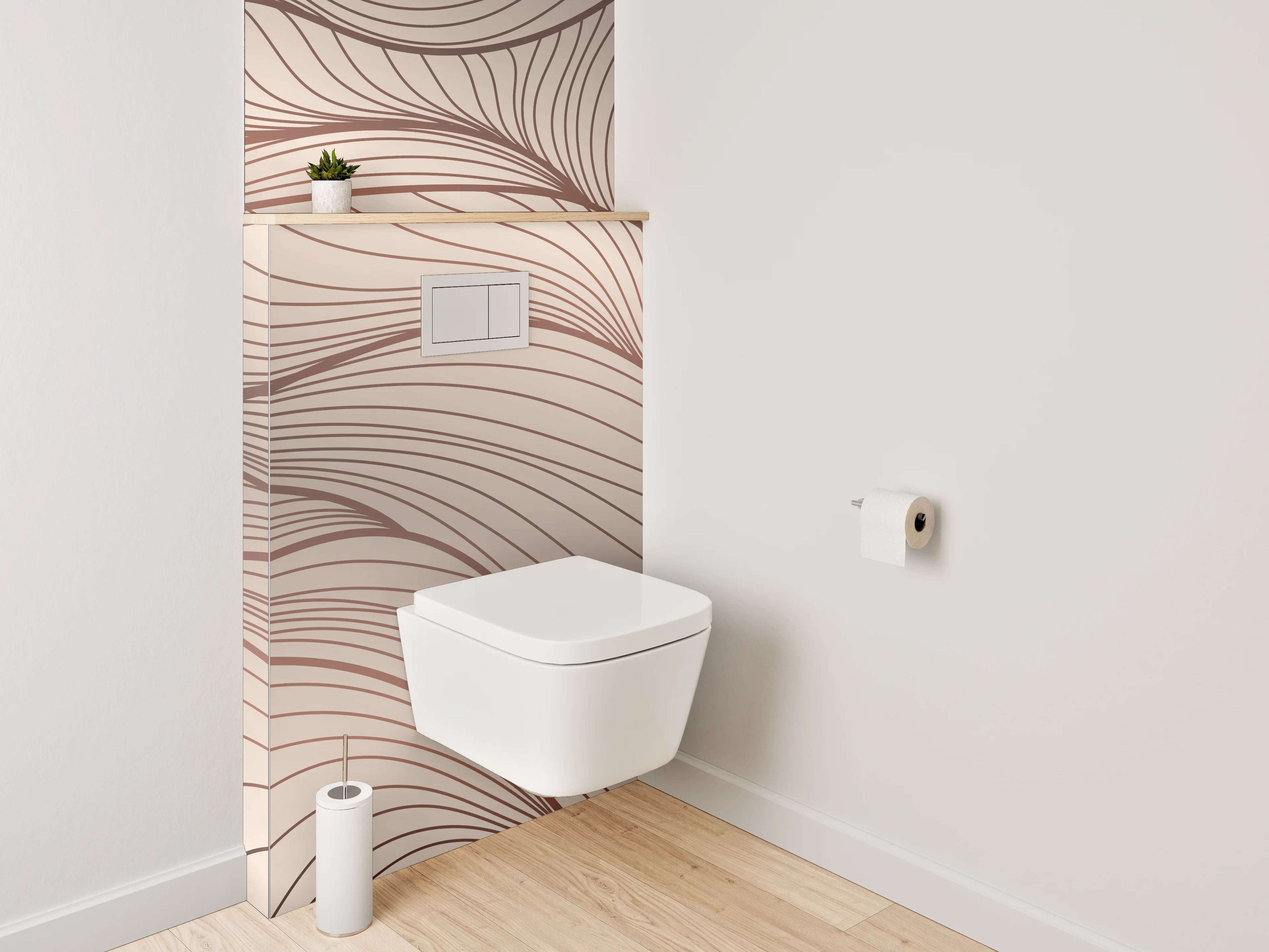 WC-Rückwand - Abstrakte Lineart Wellen Beige Braun