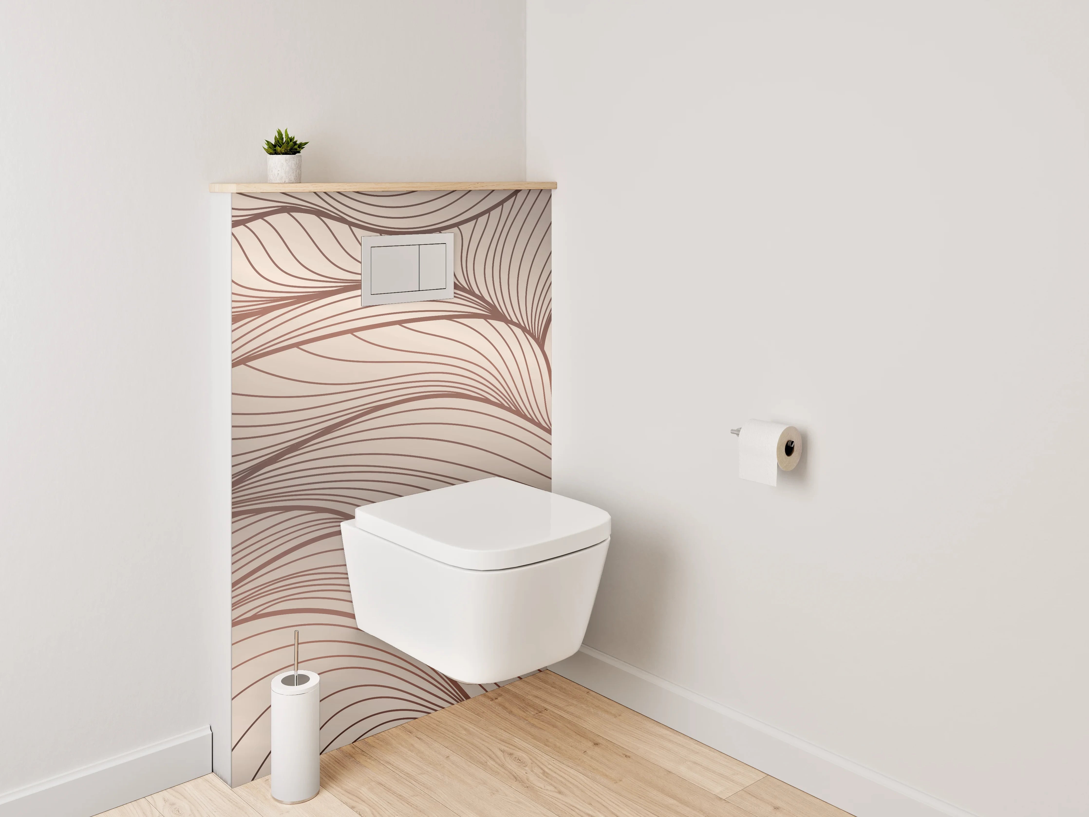 WC-Rückwand - Abstrakte Lineart Wellen Beige Braun