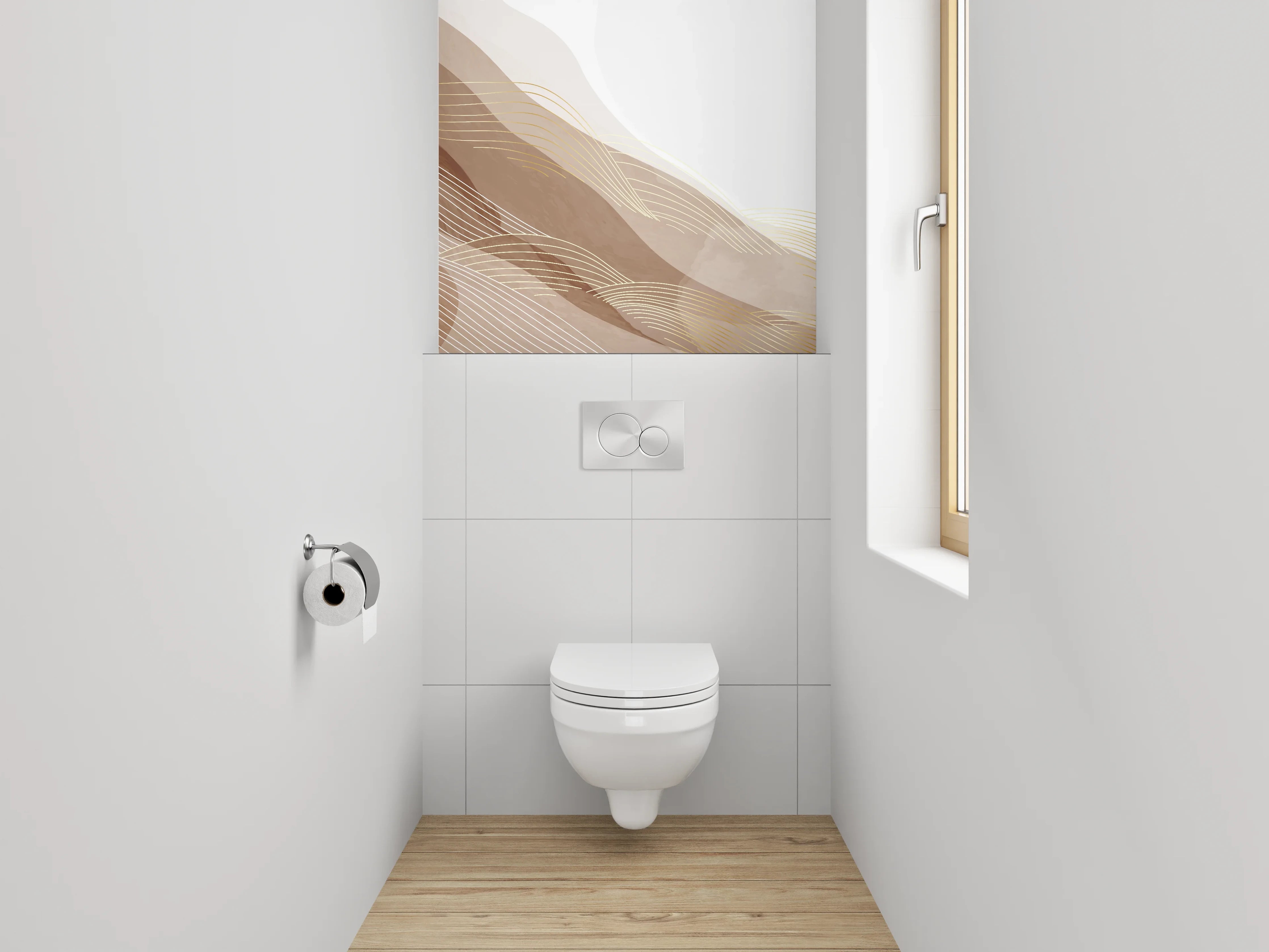 WC-Rückwand - Abstrakte Lineart in Beige und Braun