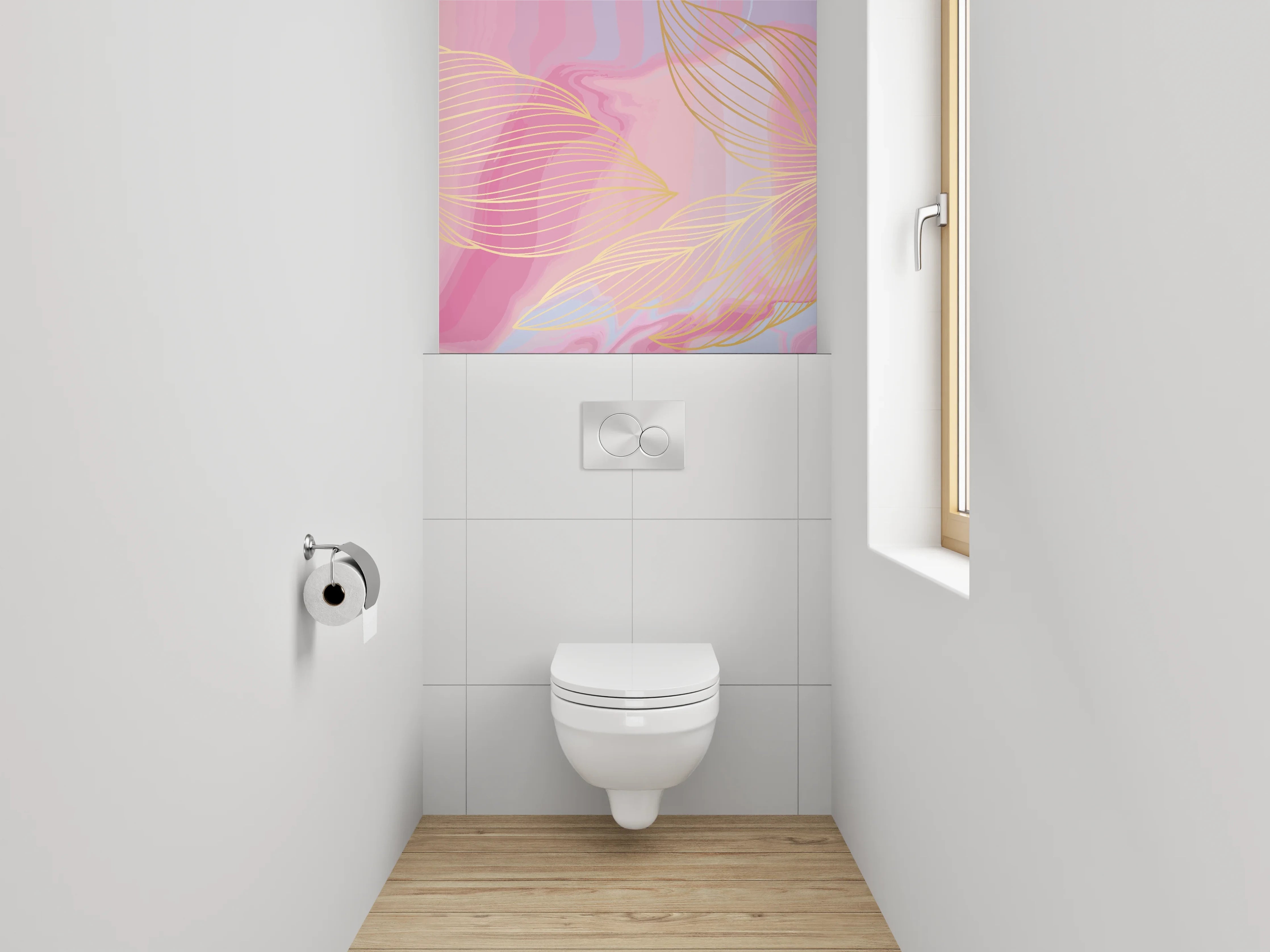 WC-Rückwand - Abstrakte Lineart mit Gold in Rosa