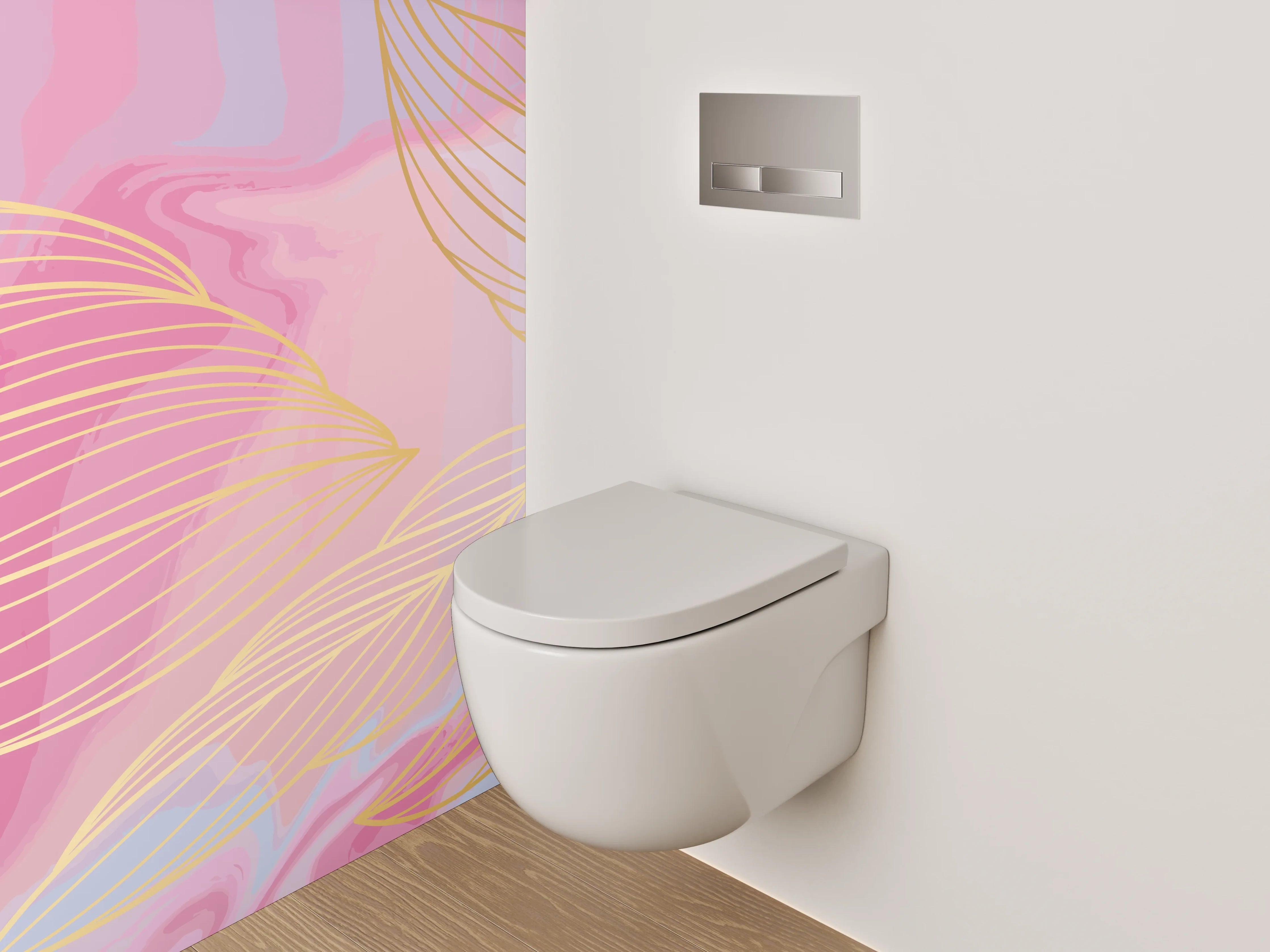 WC-Rückwand - Abstrakte Lineart mit Gold in Rosa