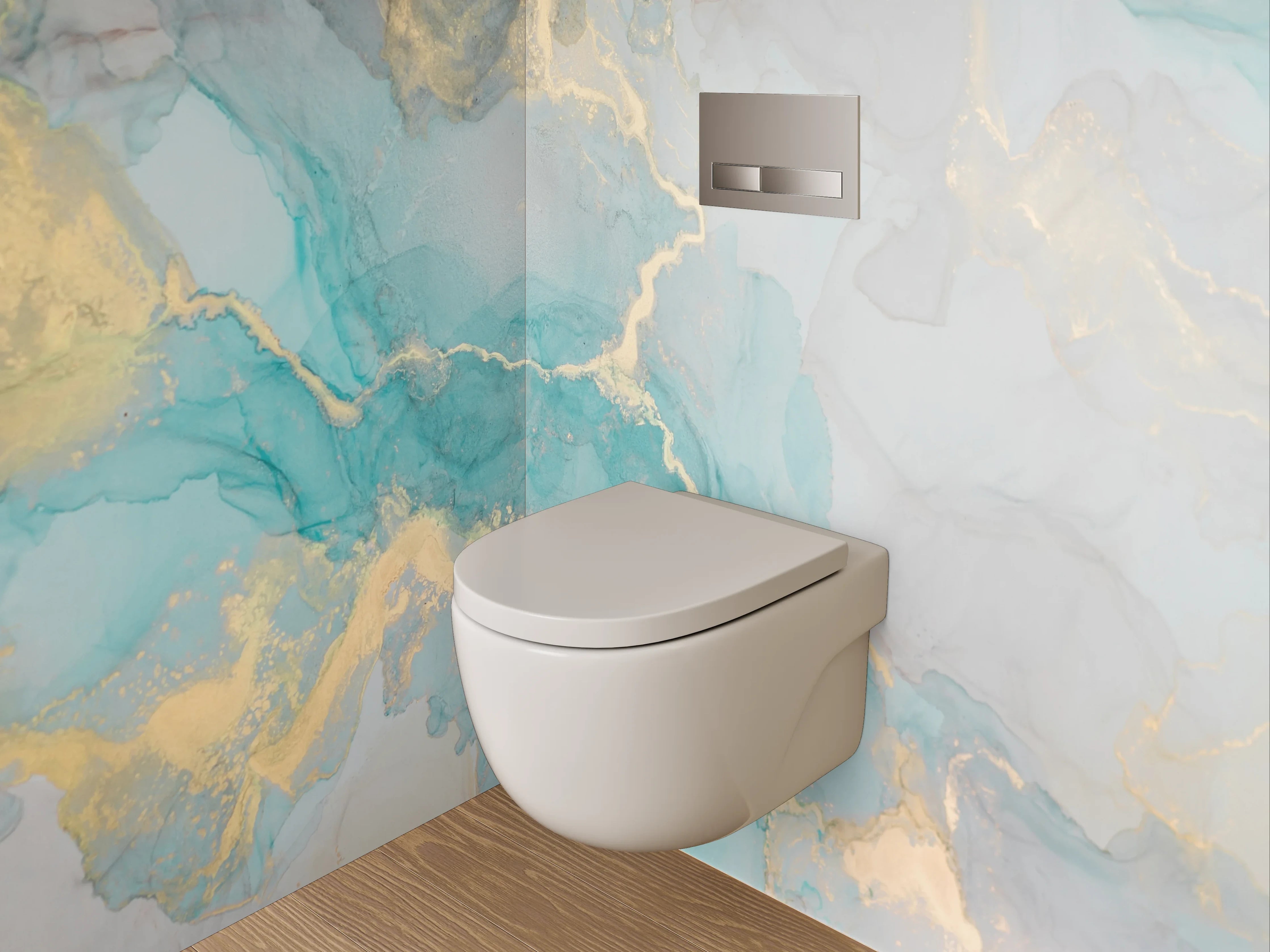 WC-Rückwand - Abstrakte Marmor Aquarell Optik Türkis Gold