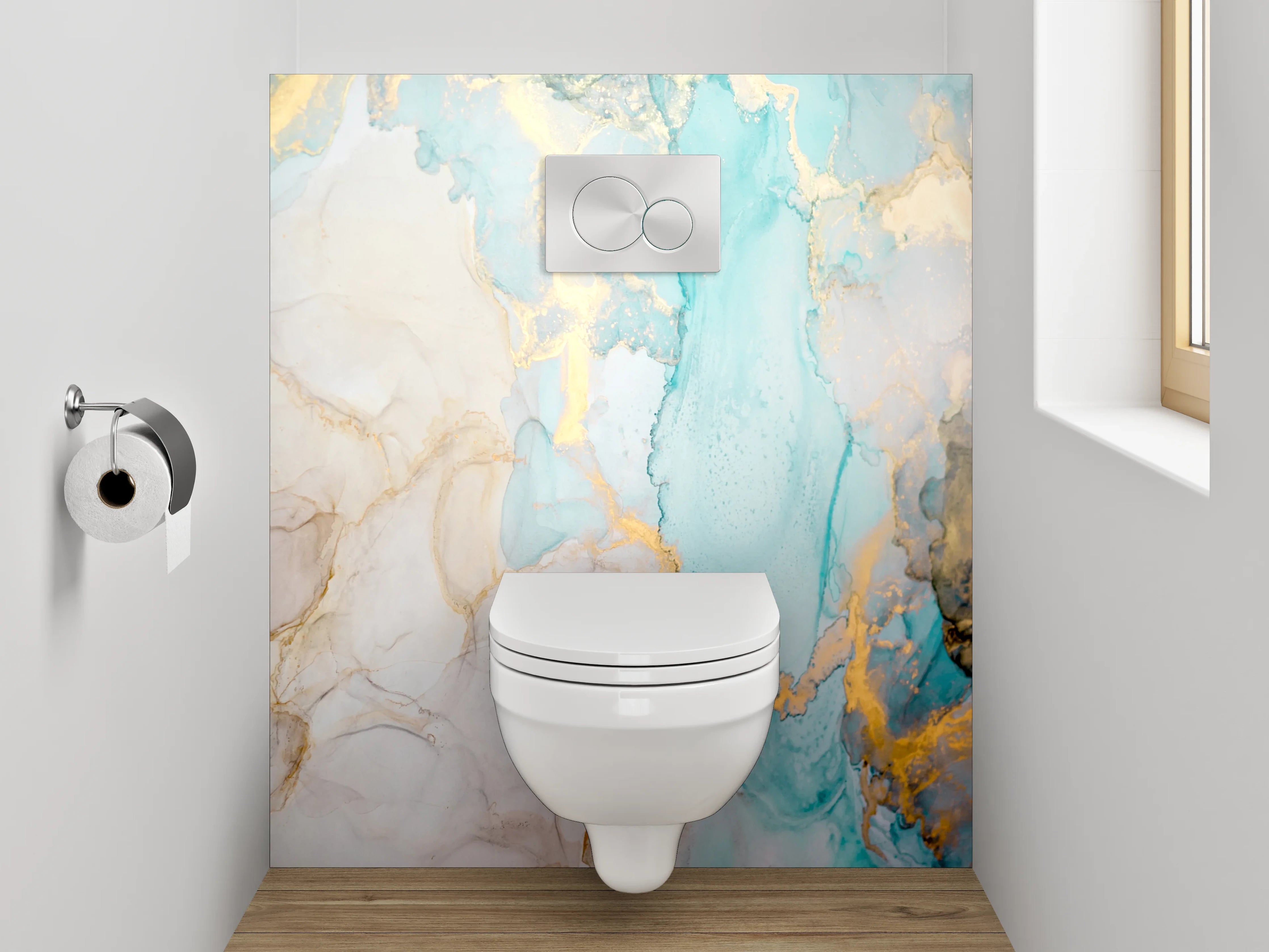WC-Rückwand - Abstrakte Marmor-Aquarelloptik mit Gold