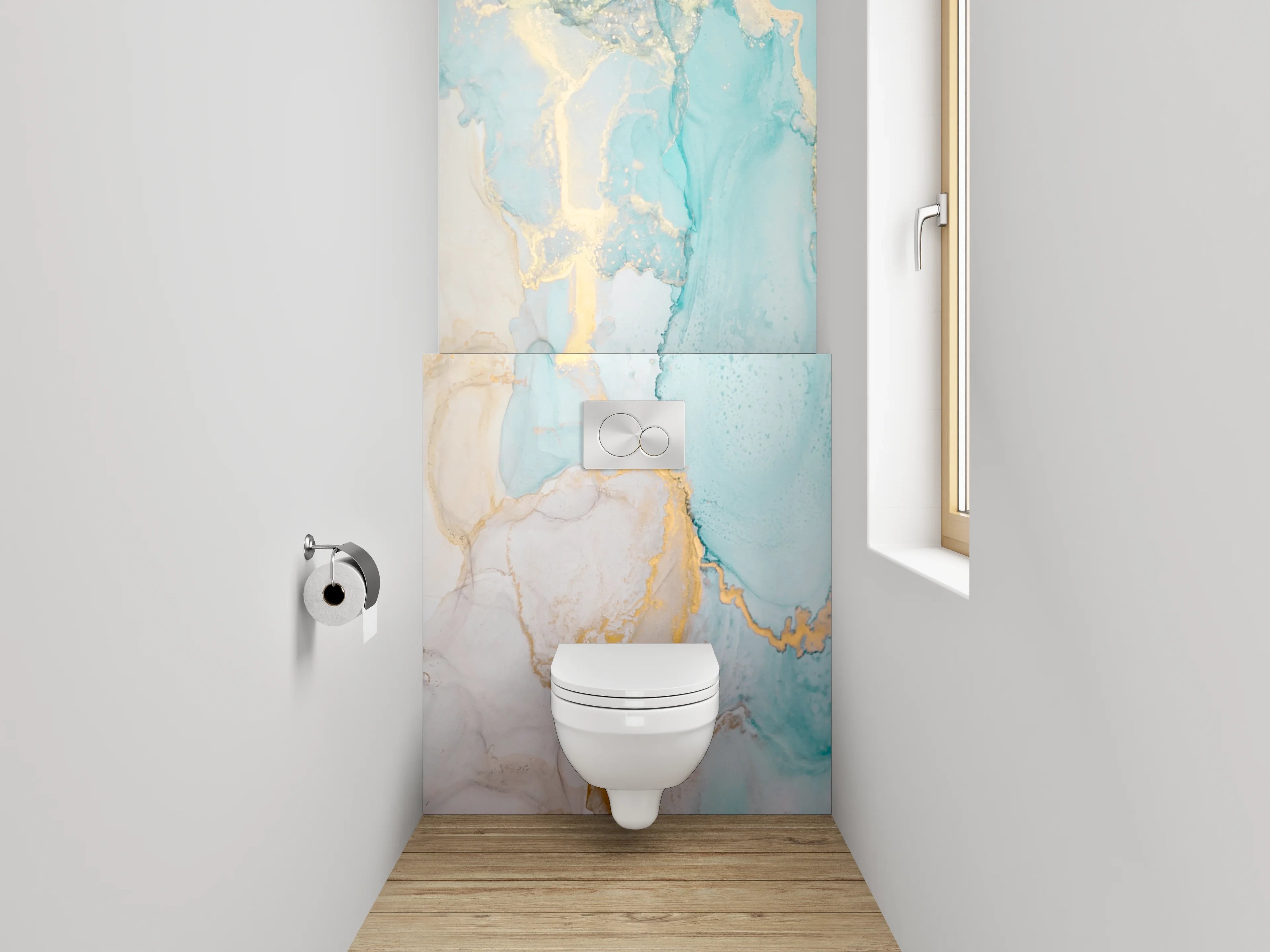 WC-Rückwand - Abstrakte Marmor-Aquarelloptik mit Gold