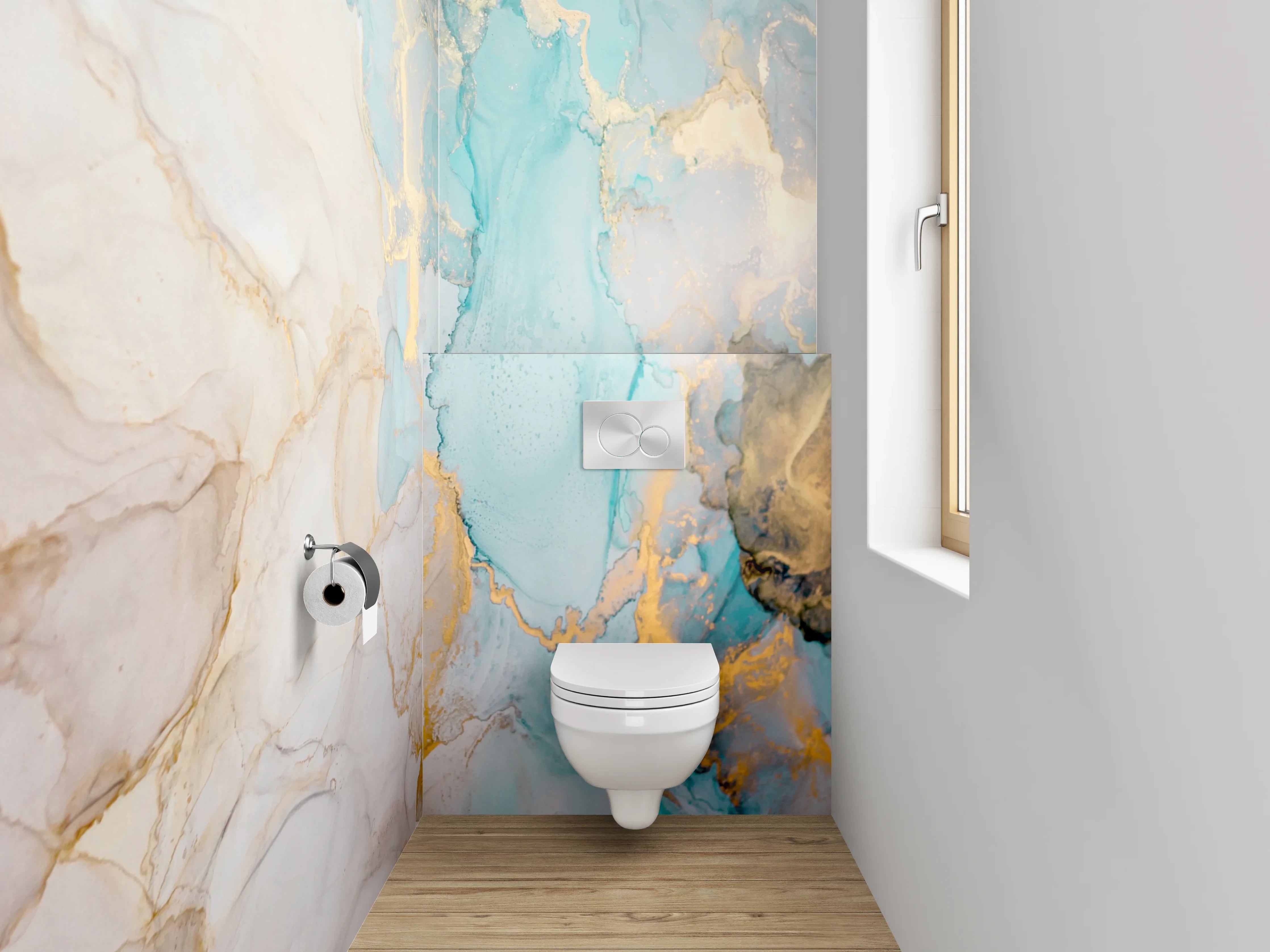 WC-Rückwand - Abstrakte Marmor-Aquarelloptik mit Gold