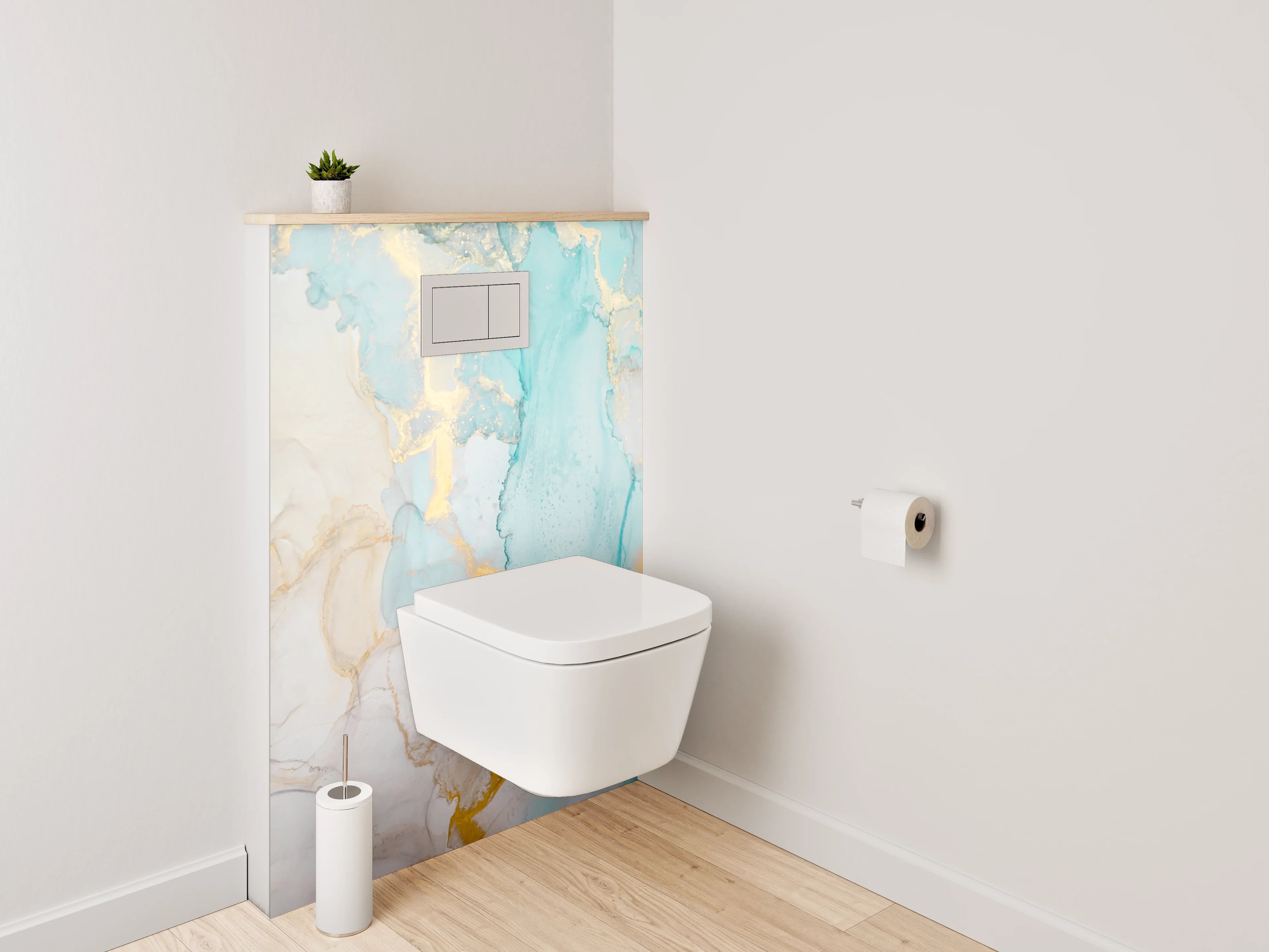 WC-Rückwand - Abstrakte Marmor-Aquarelloptik mit Gold